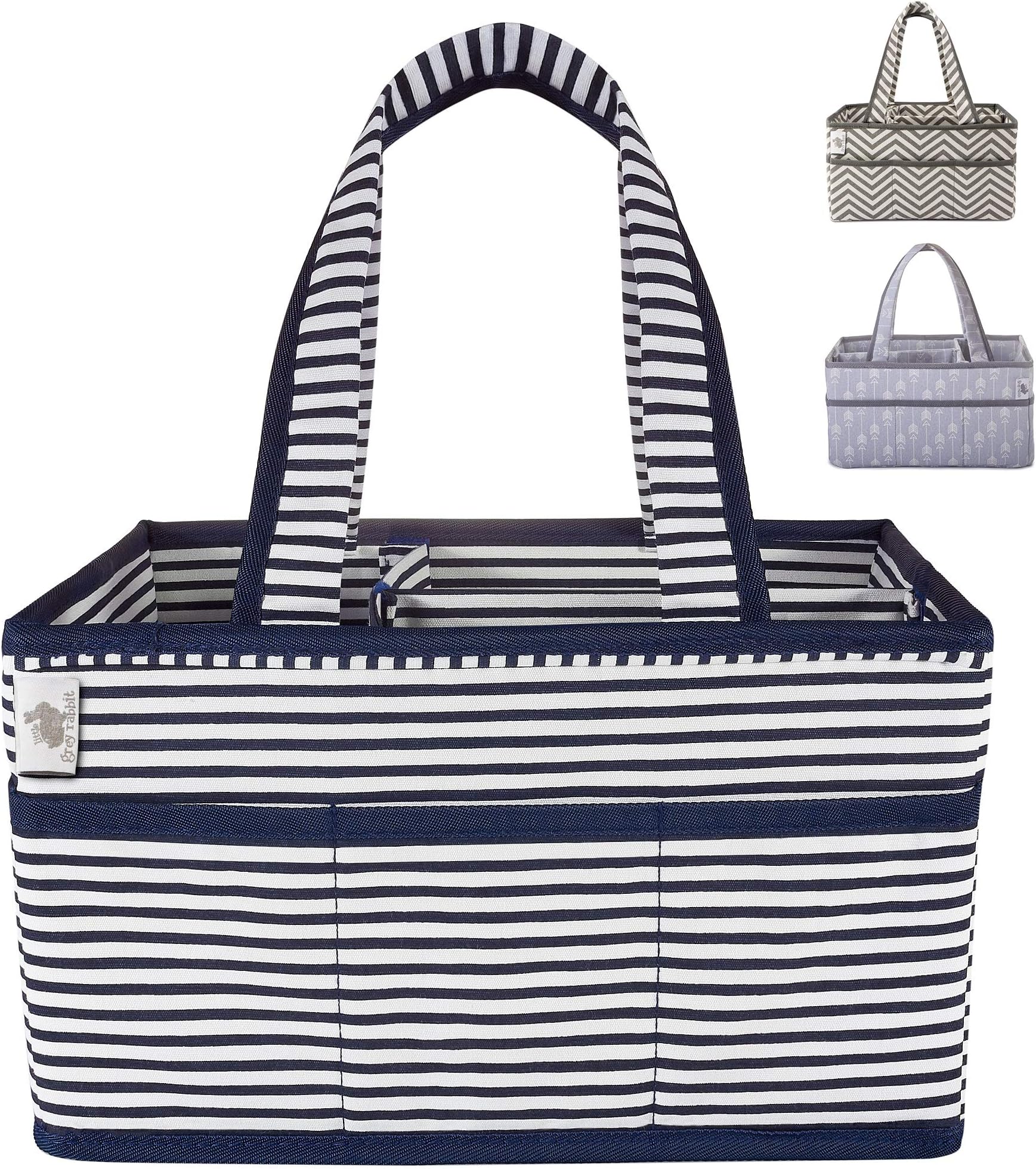 Little Grey Rabbit Premium Baby Diaper Caddy | Nursery Storage Bin & Organizer Basket for Infant Items | Holds Diapers, Lotions, Wipes, More | Perfect Baby Shower Gift | Navy & White Stripe