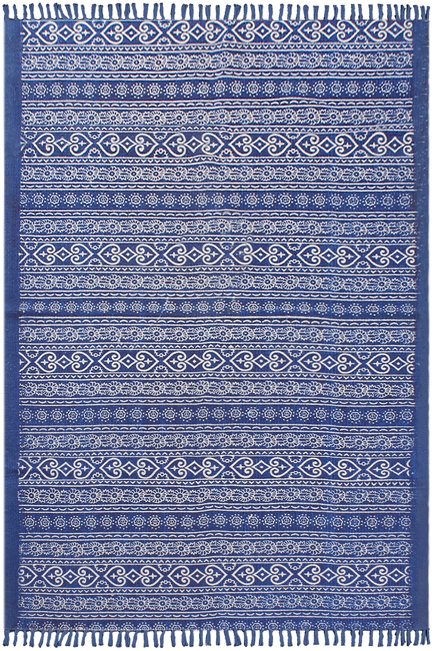Tapis bohème en coton imprimé main, l'excellence du tissage à plat