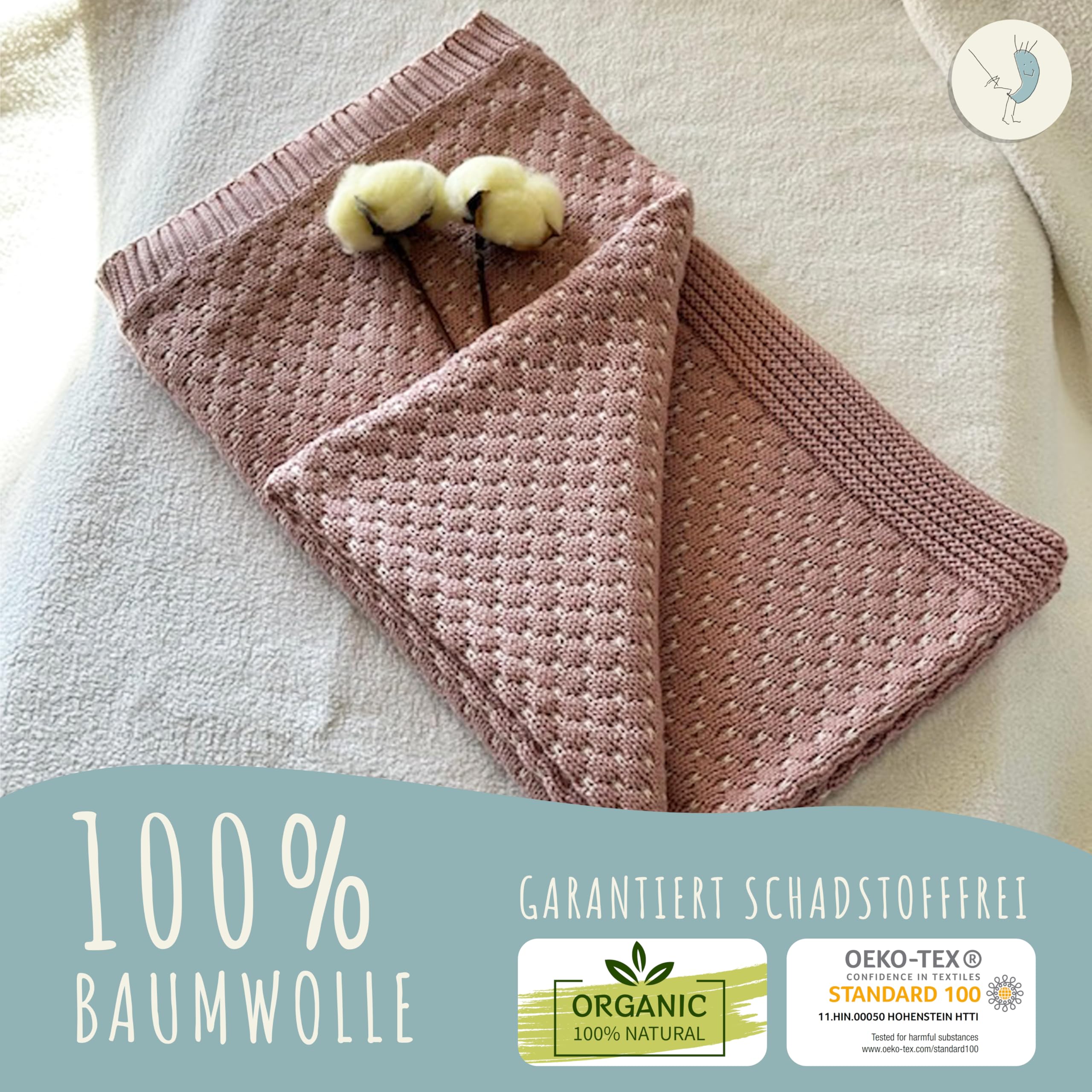 Babydecke aus Baumwolle, gestrickt, 80×100 cm, Öko-Tex | Für Kinderwagen, Babybett & Kuschelzeit, weich, atmungsaktiv, Geschenkbox inklusive
