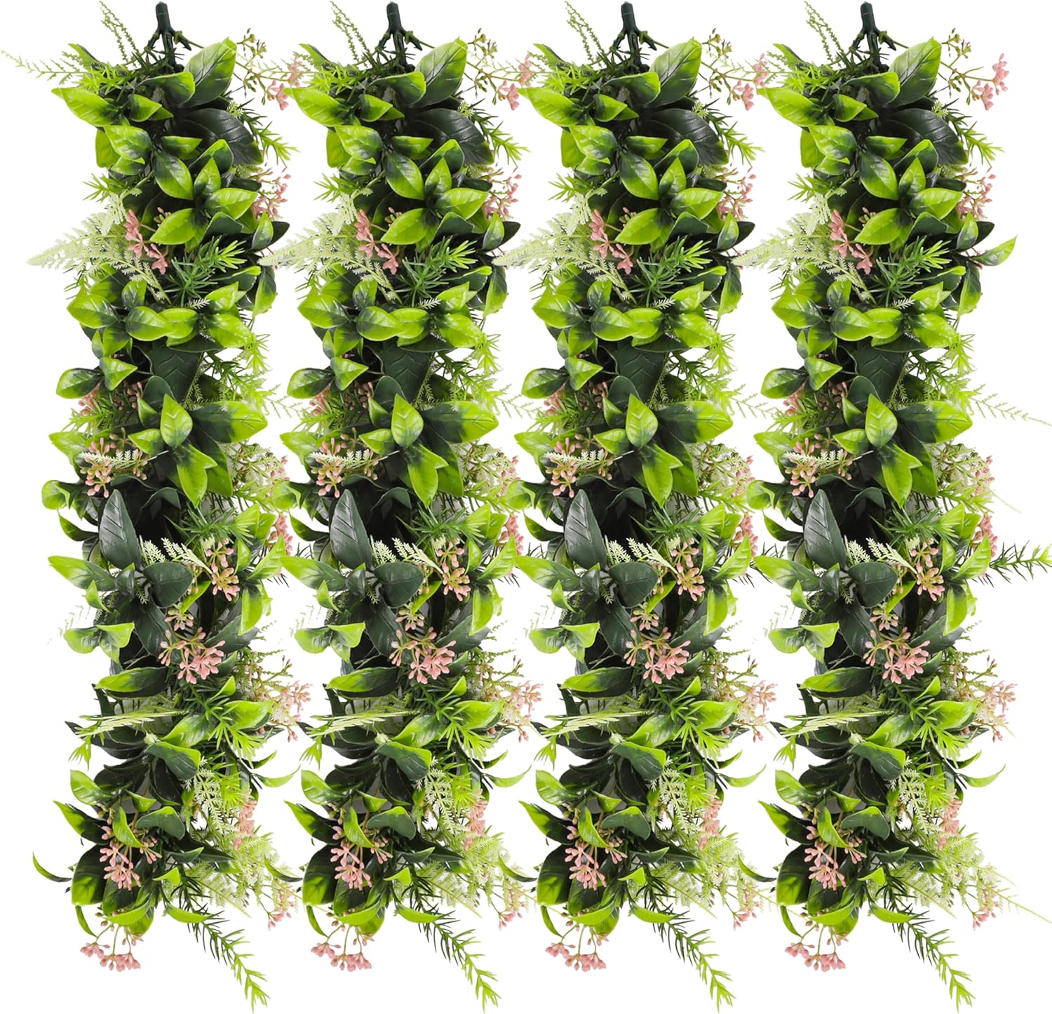 COARBOR 4 PCS Artificial Plant Vines Faux Plants Greenery Garland for Wedding Party Garden Home Kitchen Office Wall Decor Indoor Outdoor Decor, Green Pink