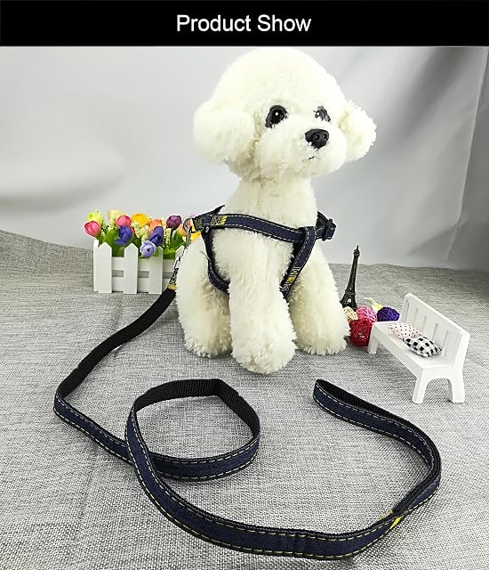 Foto 2 de 6 de Newtensina Moda Perro arnés y Correa Set Tela de Mezclilla Perrito arnés con Correa para Perro - Black - S