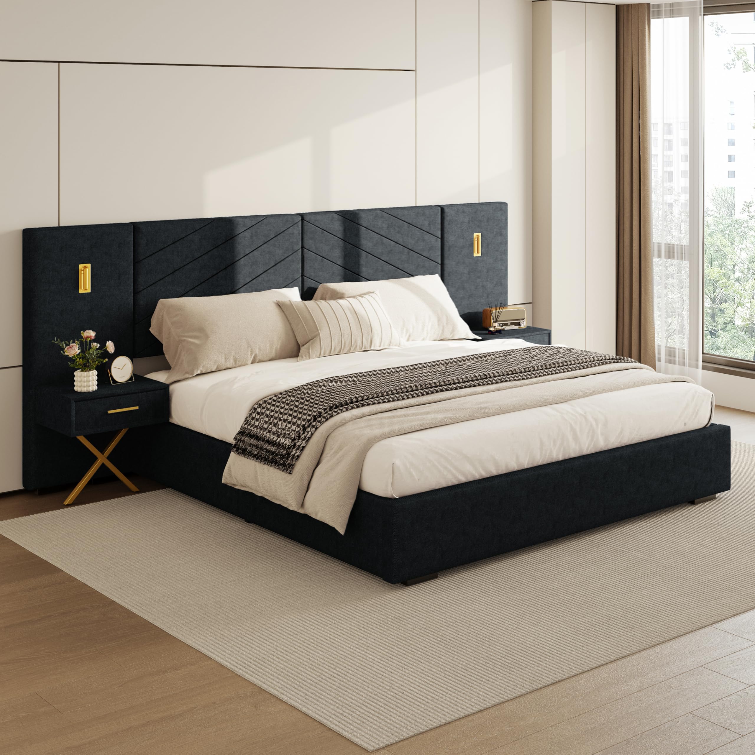 Amazon.com: DEINPPA Luxury King Bed Frame with Built-in Gold LED