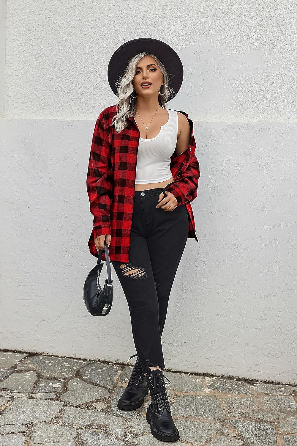 IN'VOLAND Womens Plus Size Flannel Plaid Shirt Roll Up Long Sleeve Mid-Long Button Down Shirts Casual Boyfriend Tops (Yarn Dyed lattice6, 18W) - Image 3