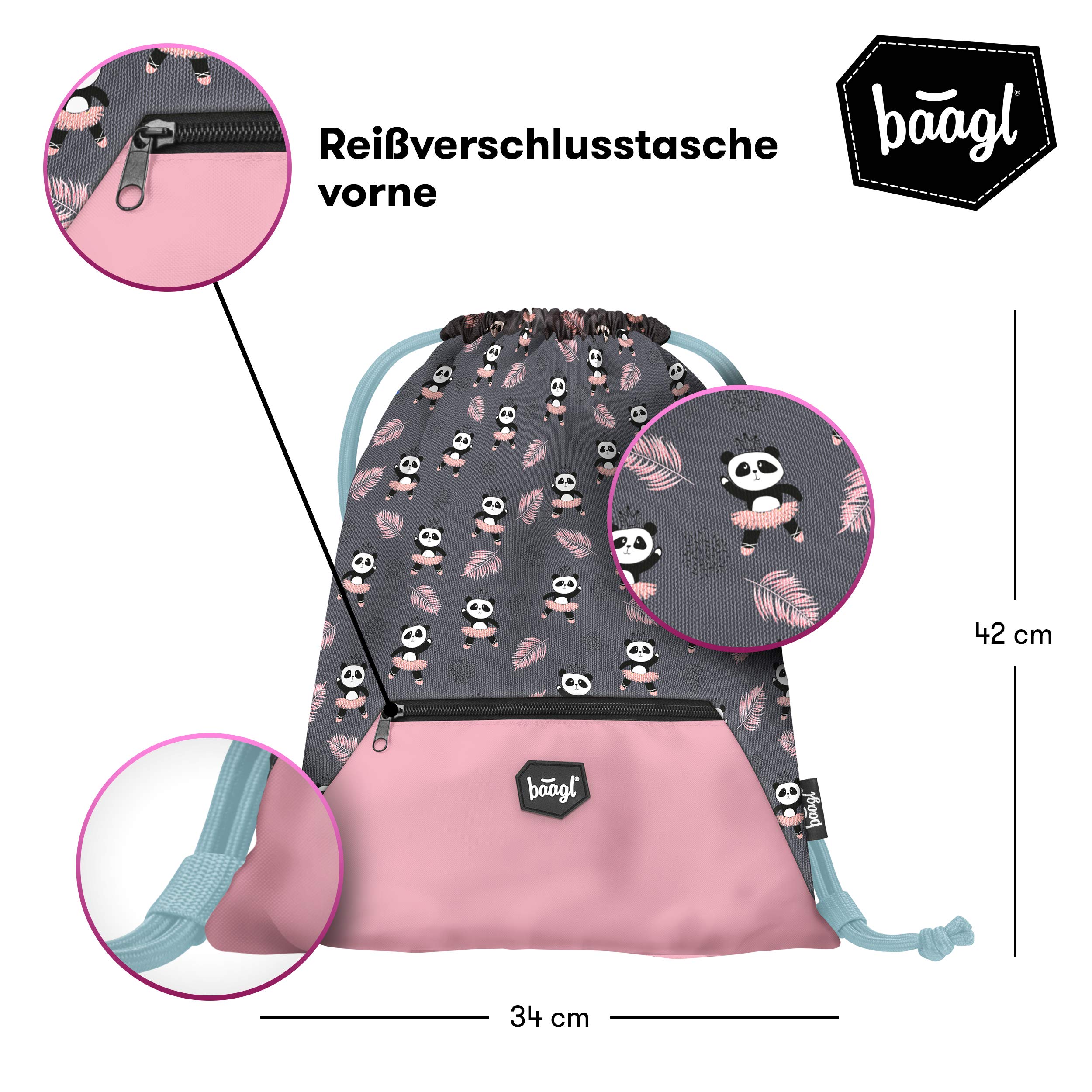 Baagl Schulranzen Mädchen Set 5 Teilig - Zippy Schultasche ab 1. Klasse - Grundschule Ranzen mit Brustgurt - Ergonomischer Schulrucksack