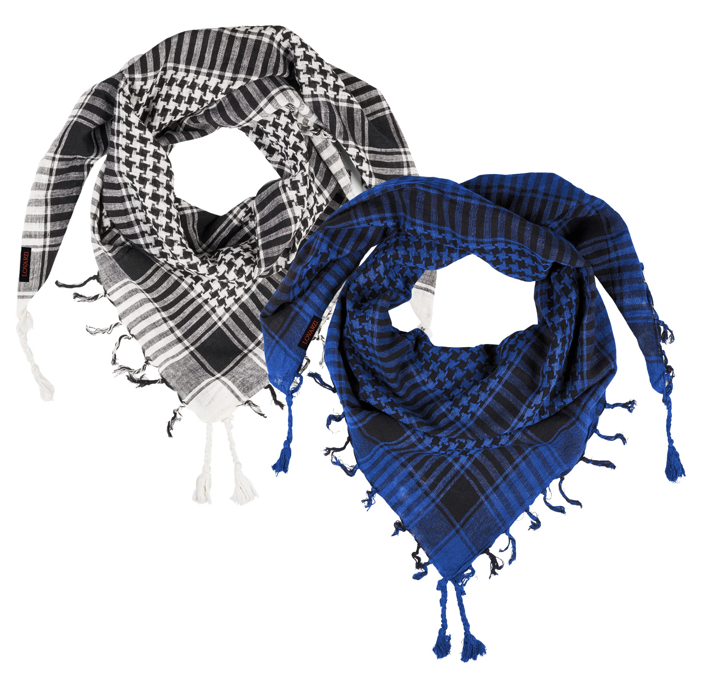 LOVARZI Men's Military Shemagh Scarf Set - Blue, Black & White Cotton Square Scarves - Keffiyeh Desert Palestinian Scarf