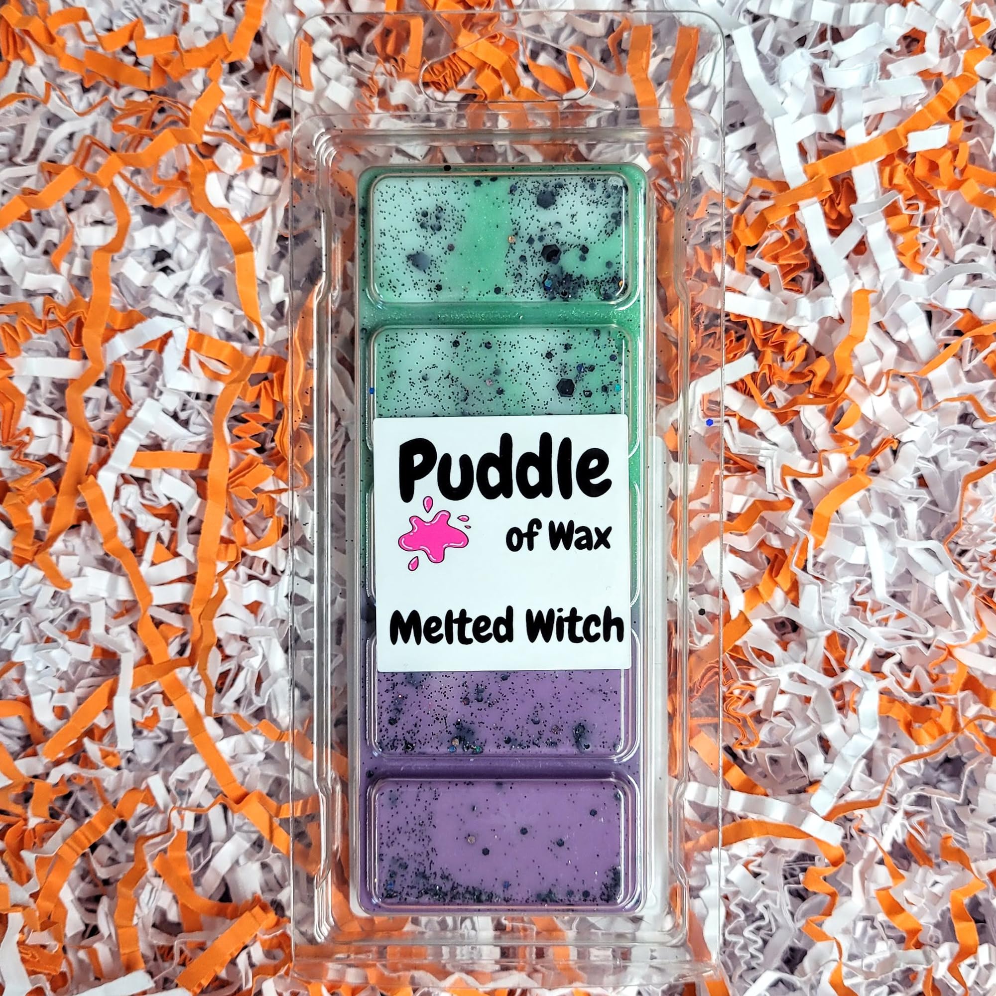 Puddle Of Wax Green & Purple - Melted Witch Soy Wax Melt Snap Bar - 50G - Halloween Scent - Vegan Friendly - Made In The Uk