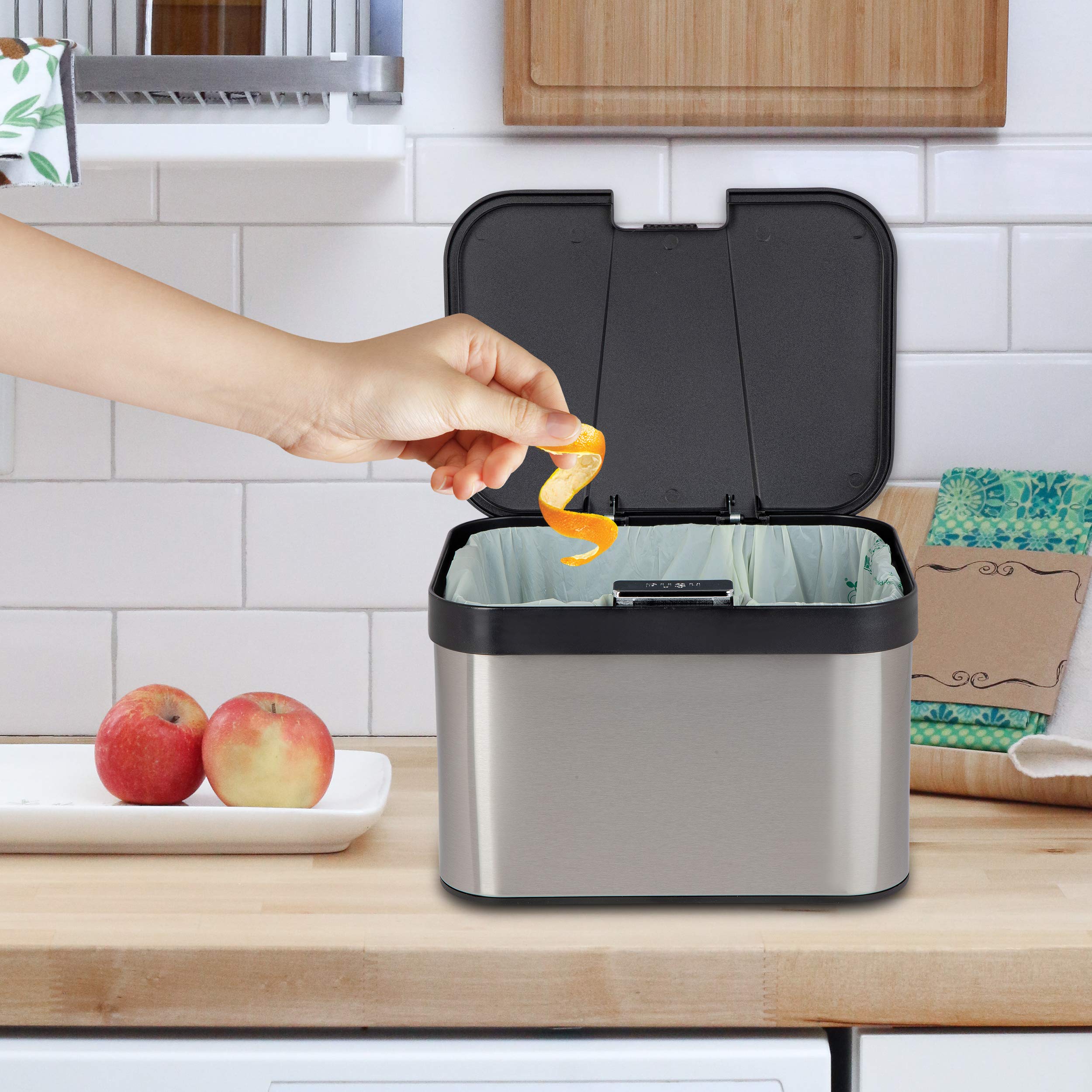 ONVAYA® Cubo de Basura biológica para la Cocina, Cubo de compostaje con Tapa, Cubo de Basura de Acero Inoxidable para residuos orgánicos, Cubo de Basura orgánica, Inodoro y hermético, 4,3 litros
