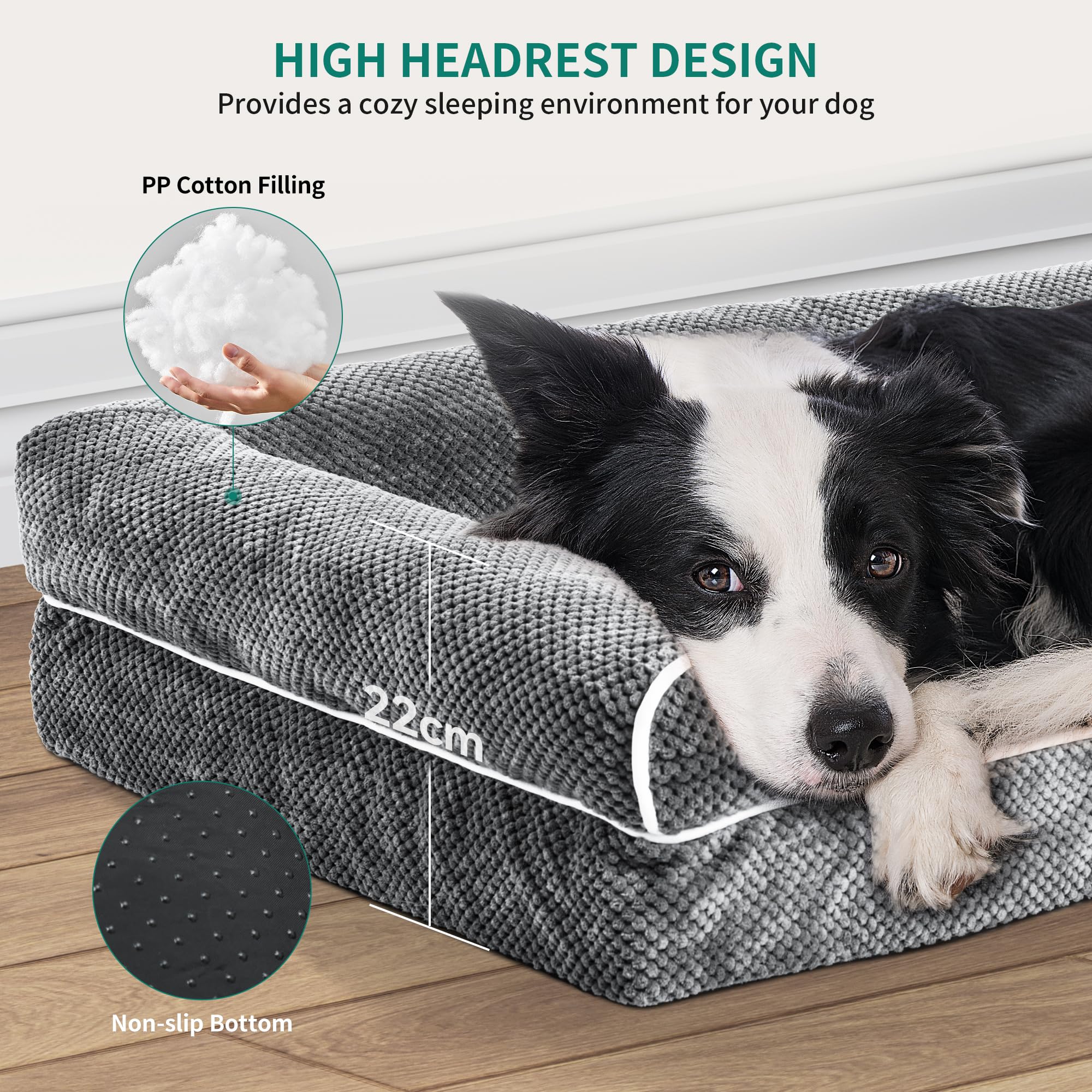 YITAHOME Divano letto per cani extra grande, copertura rimovibile e lavabile, letto per animali domestici, morbido e accogliente, per cani di taglia grande ed extra grande, 135x107x22cm, grigio