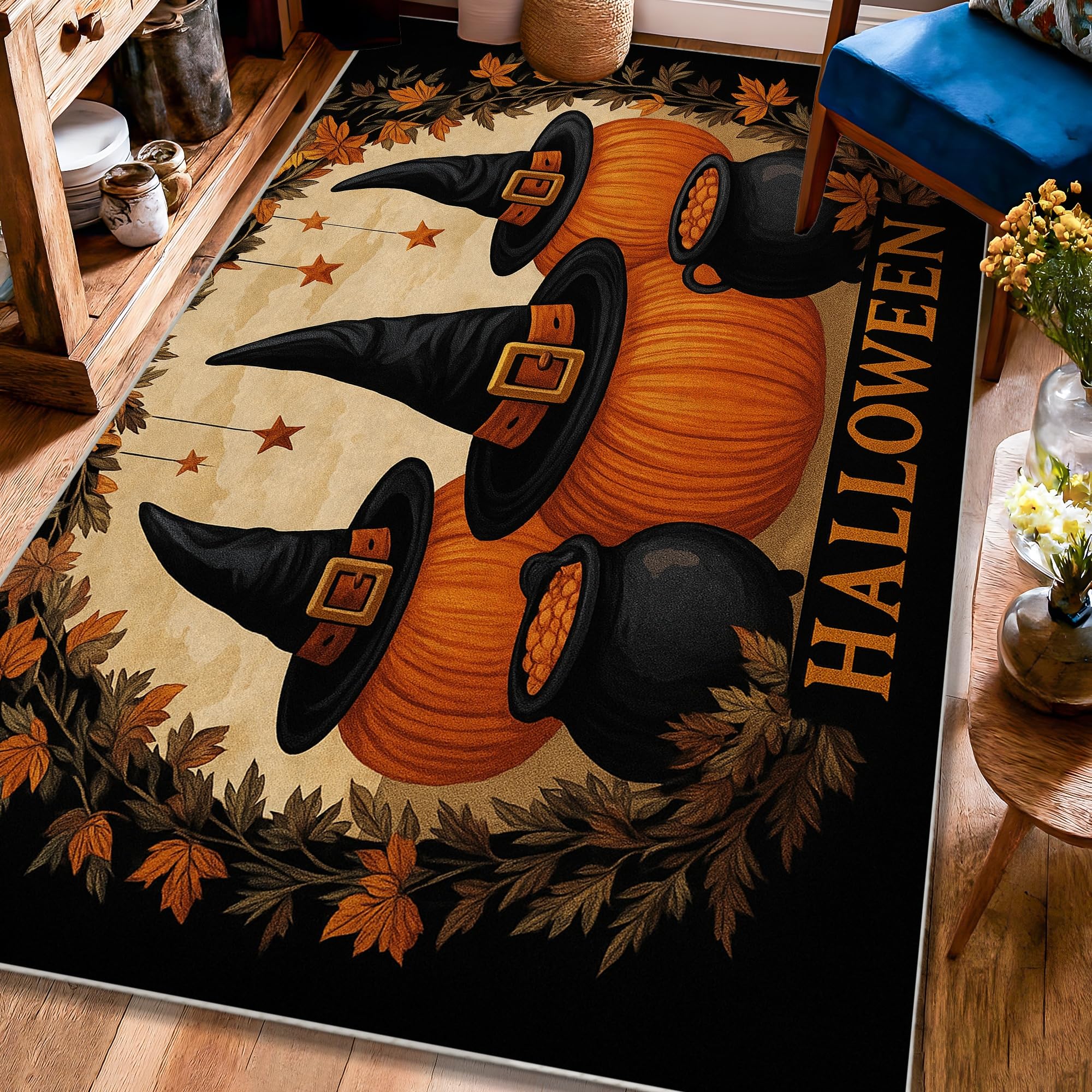 Tapis à poils courts Halloween lavable et anti-poussière pour chambre