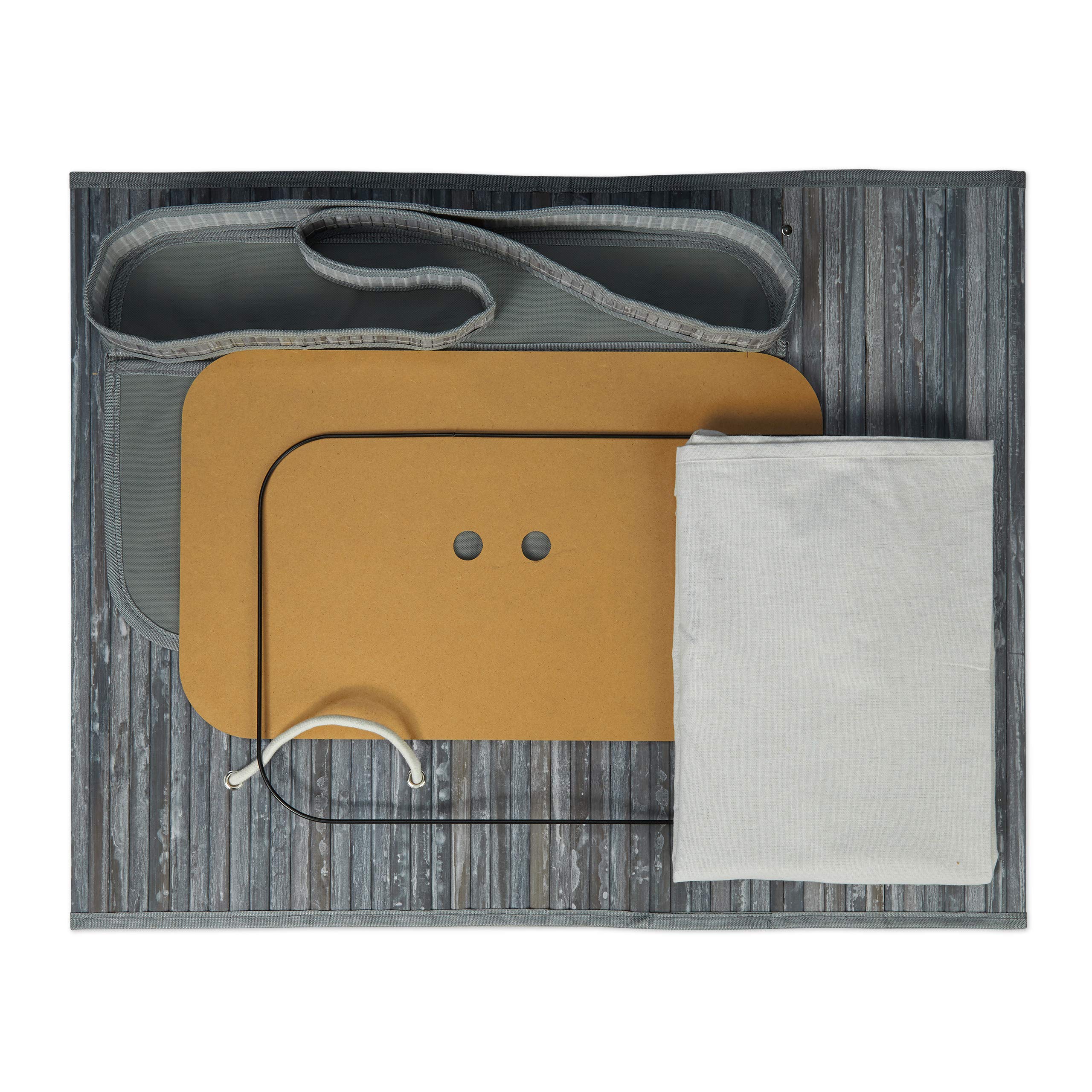 Relaxdays Wäschekorb Bambus, rechteckiger Wäschesortierer, 2 Fächer, mit Klappdeckel, platzsparend faltbar, 95 l, grau