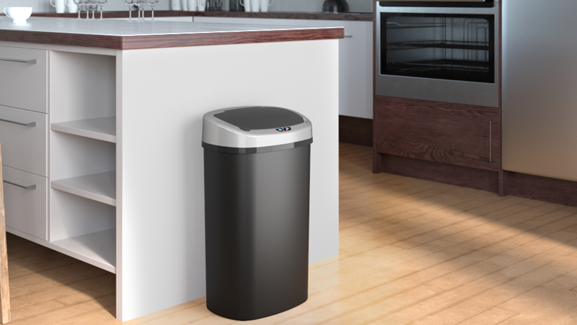 Image of iTouchless 13 Gallon Sensor Kitchen Trash Can with Lid and Odor Filter, Durable Dent-Proof Automatic Waste Basket Garbage Bin Great for Home, Office, Business, Slim Space-Saving, Oval, Black Plastic