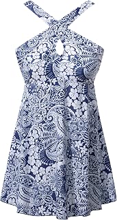 Wantdo Women's Plus Size Swimdress Two Piece Tankini Front Cross Bathing Suits Recycled Swimsuit with Boy Shorts