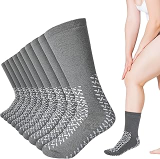 Ramede 10 Pairs 2XL Hospital Socks Grey Double Sided Tread Non Slip Slipper Socks Wide Gripper for Hospital Men Women