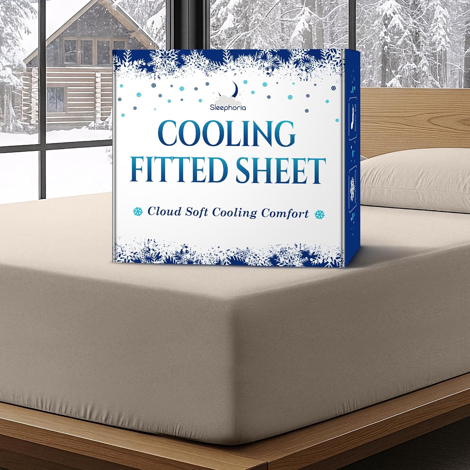 Cooling Fitted Sheet Queen Size - 1 PC BreezeWeave Cooling Sheets for Hot Sleepers & Cool Rest w/ 16 in Deep Pocket - Corner Straps, Cloud Soft, Ultra Durable - 57 x 77 in (Beige)