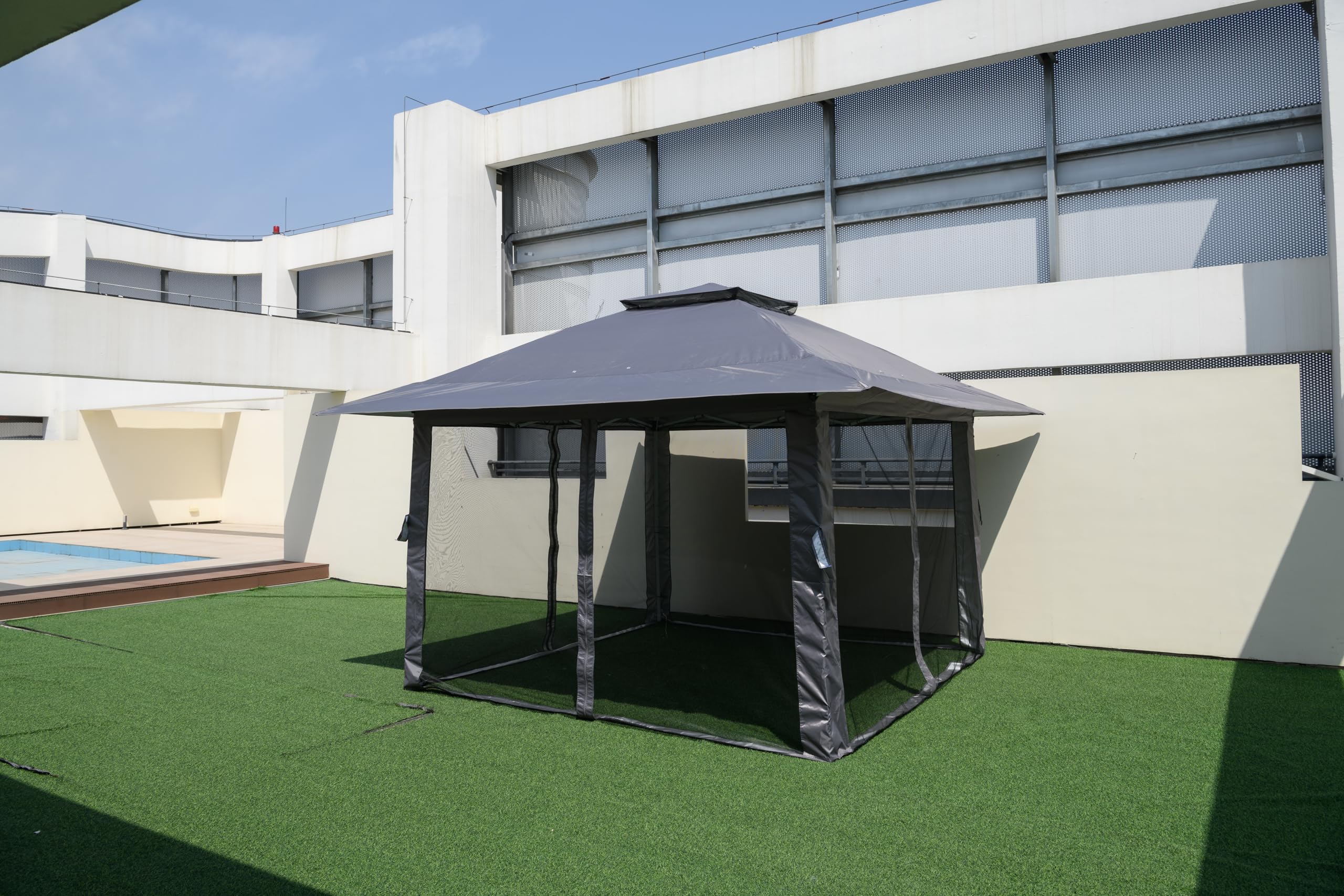 RELAX4LIFE Gazebo da Giardino 3,9 m x 3,9 m, Gazebo Pop Up Pieghevole con Pareti in Rete Rimovibili, Altezza Regolabile, per Feste, Campeggio