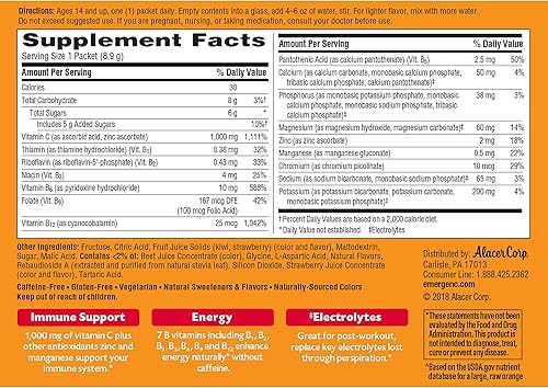 Vista 48 de Emergen-C - 1,000 mg Vitamina C en polvo, con antioxidantes, vitaminas B y electrolitos, suplemento diario para apoyo inmunológico, bebida