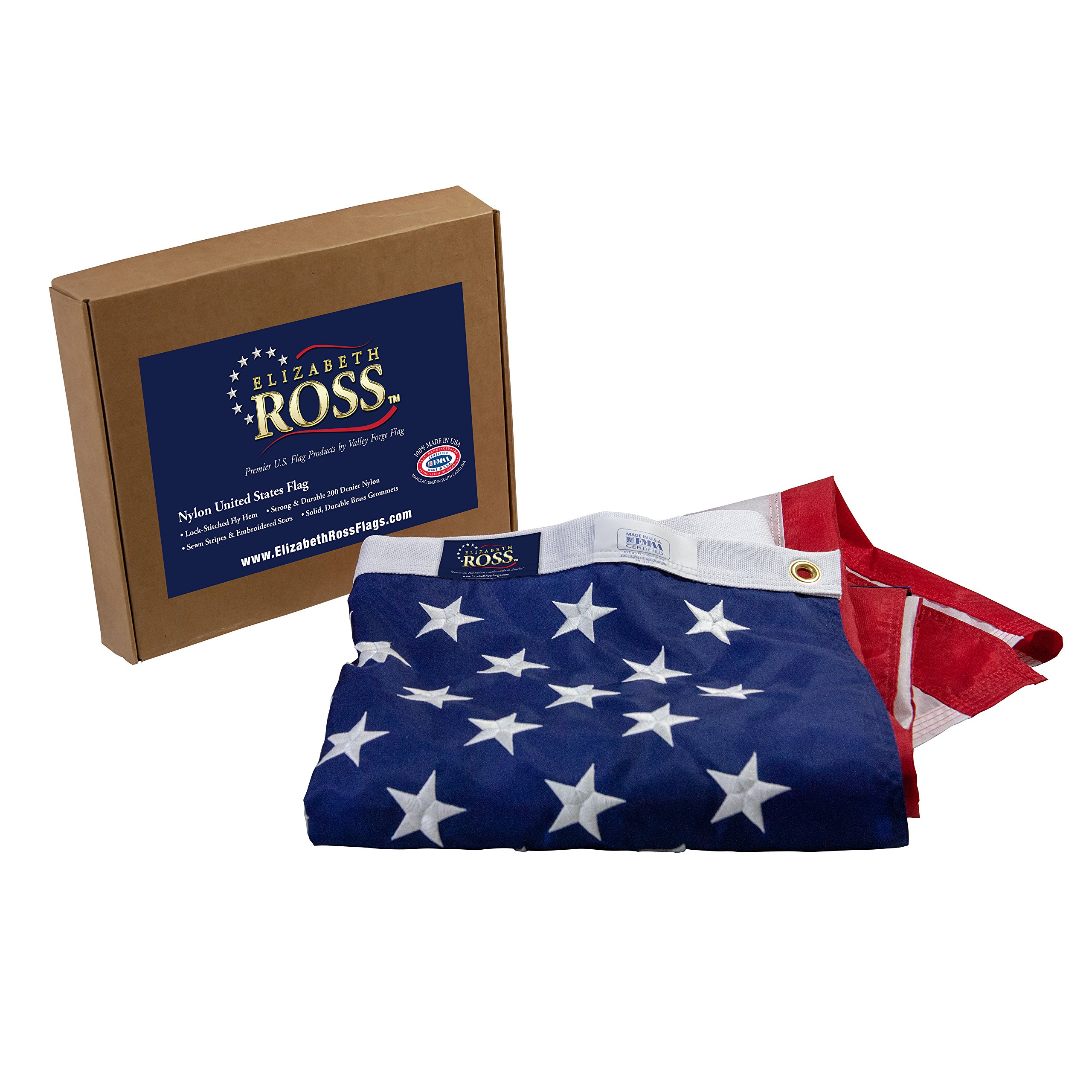 3’ x 5’ Elizabeth Ross American Flag with Embroidered Stars - 100% Made in the USA - Premium Quality Flag