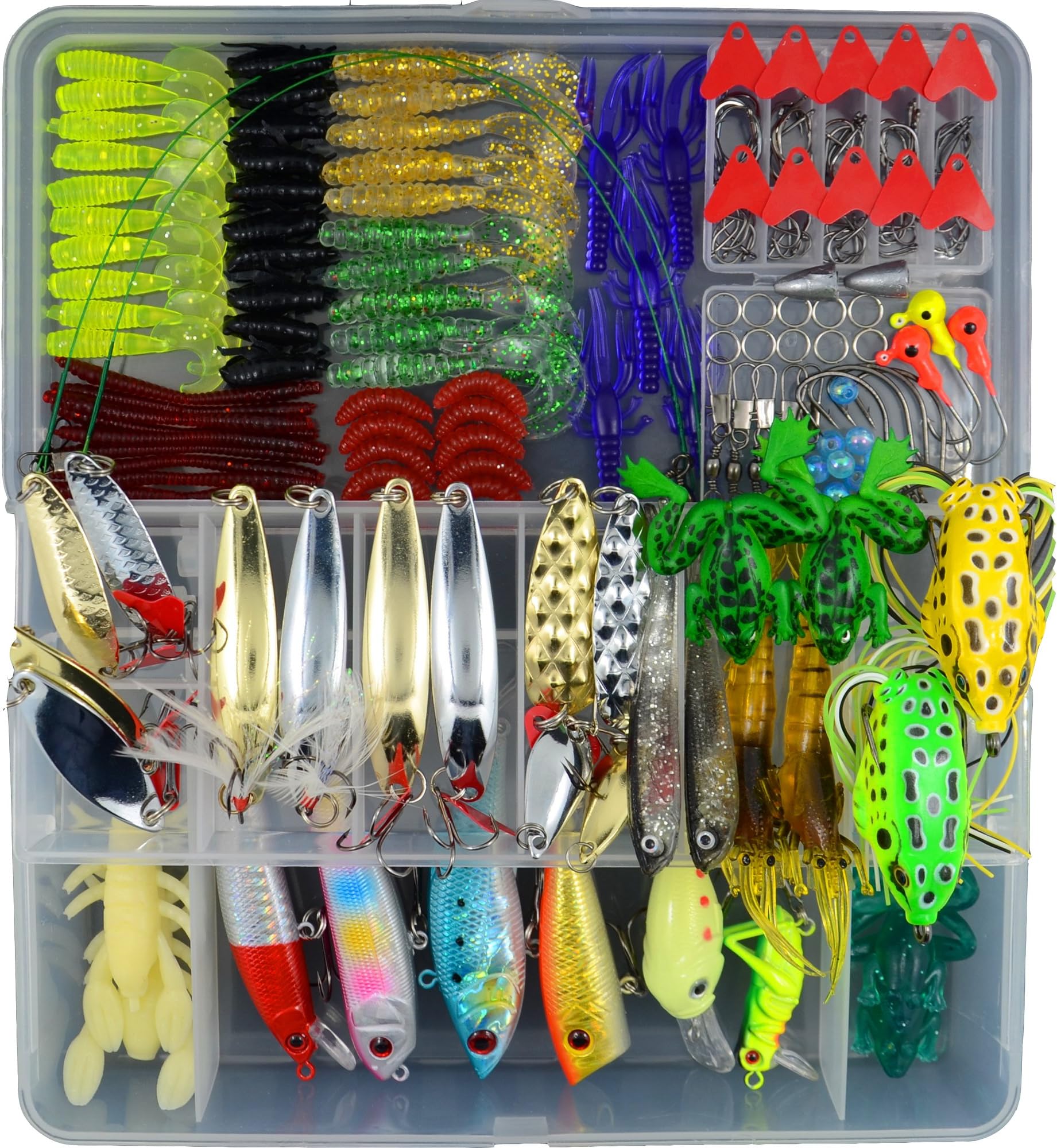 Fishing Lures Lot with Tackle Box,AGadget 204PCS/Lot Fishing Tackle Hard Soft Plastic Fishing Lures Freshwater Saltwater Fishing Kit Crankbait Minnow VIB Frog Lures Jighead Spoonbait Shrimp More