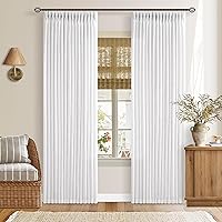 Vista 19 de Cortinas de lino plegadas de 108 pulgadas, juego de 2 paneles para sala de estar, dormitorio, estilo granja rústica, con pestaña trasera, plegadas