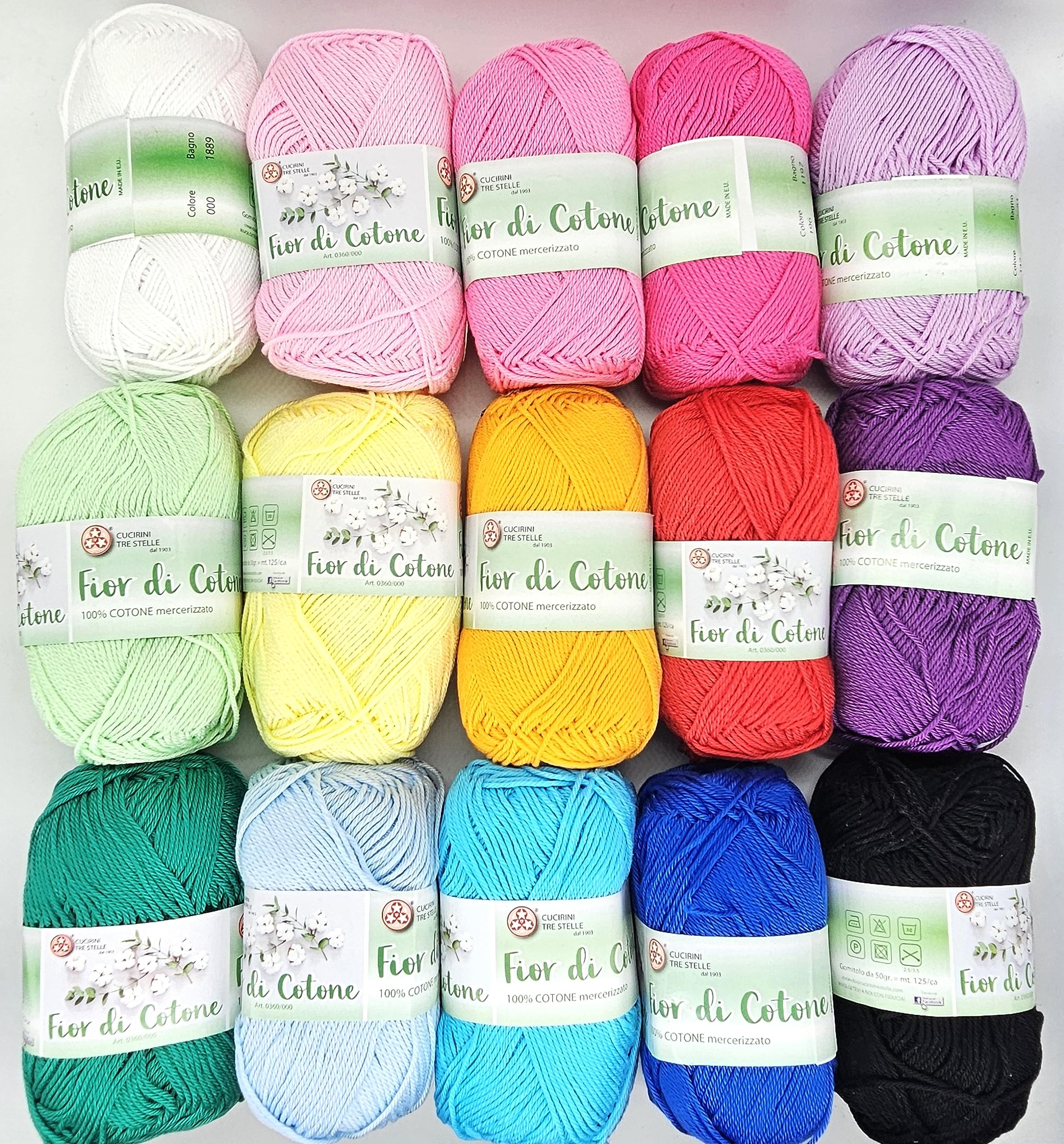 Kita granny square, kit gomitoli di cotone 50gr x6, kit mattonelle colori naturali, cotone per copertine, cotone per uncinetto, cotone mercerizzato morbido (Rainbow)