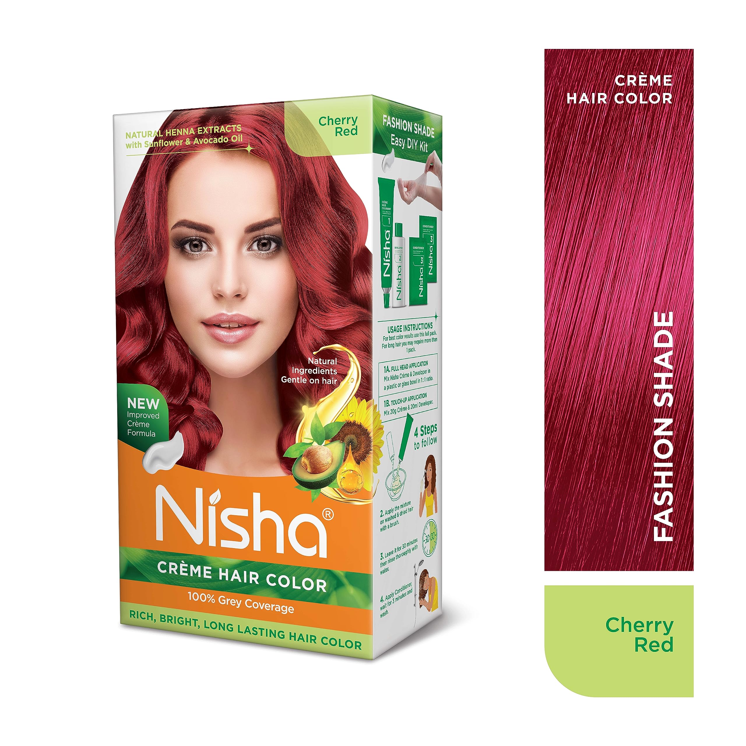 Nisha Creme Permanent Hair Color 100 percent Gray Coverage Hair Dye Easy to Apply Long Lasting Hair Colouring For Ultra Soft Deep Shine Conditioning With Natural Herbs Pack of 3 (Cherry Red)
