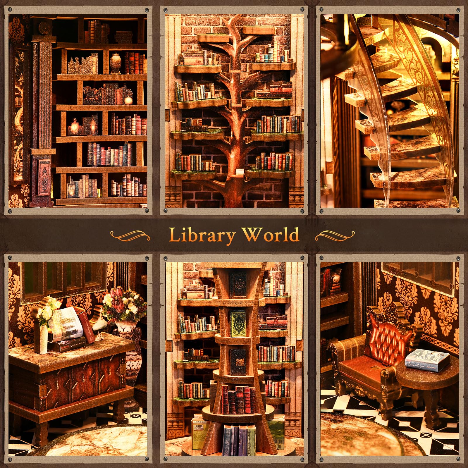 Shrike Book Nook Fantasy- Booknook Wisdom Rings, DIY Buchstütze | 3d-puzzles Miniatur Bibliothek LED & Acryl Front, 356 Teile Holz-Bastelset für Erwachsene ab 14 , Festtagsgeschenke