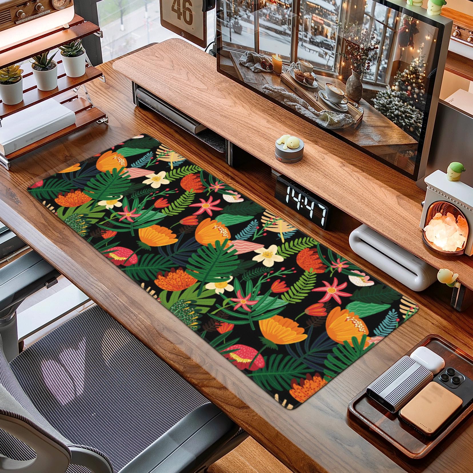 Flower Mouse Pad Extended Large Gaming Mousepad XL Big Long Oversized Desk Mat Stitched Edges 31.5 X 11.8 Inch for Home Office