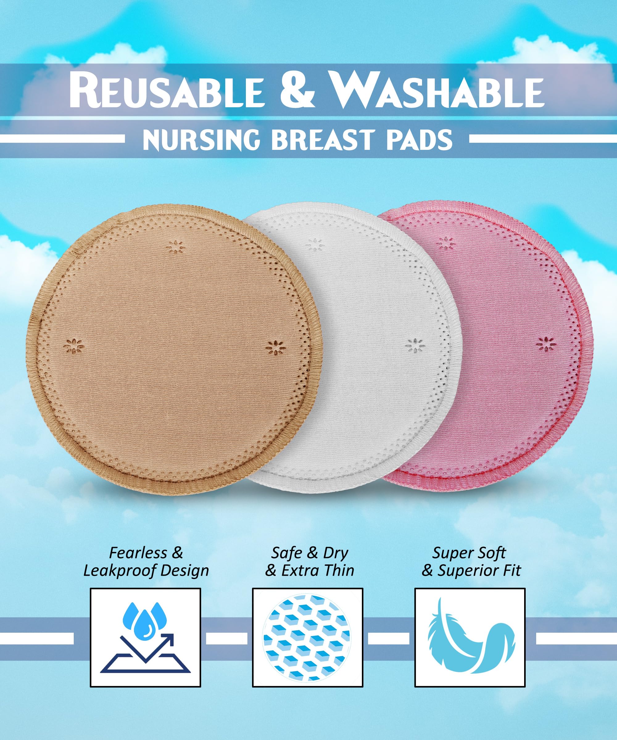 EcommerceHub™ Reusable Washable Nursing Breast Pads -6 Pcs Feeding Pads, Breast Milk Absorb Cotton Pad - Breastfeeding Nipple Pads for Maternity - Reusable Breast Pads for Breastfeeding Mom, Multicolor 1