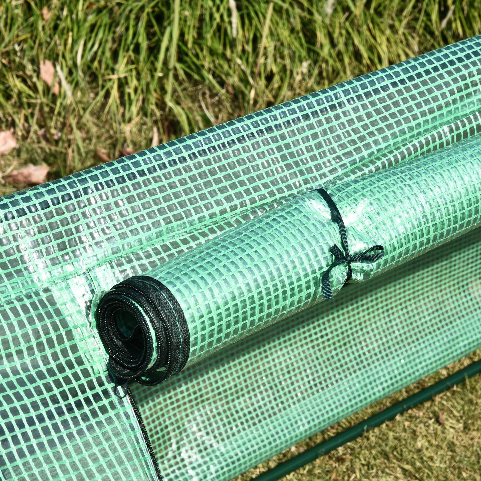 Outsunny Serra per Orto Impermeabile e Anti UV con 3 Finestre Avvolgibili, Mini Serra per Piante in Acciaio e Polietilene, 400x100x80 cm, Verde