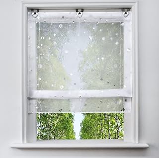 Voile Raffrollo mit Silber Heißprägen Design Raffgardine Transparent Ösenrollo Fenster Vorhang (BxH 60x130cm, Kreis)