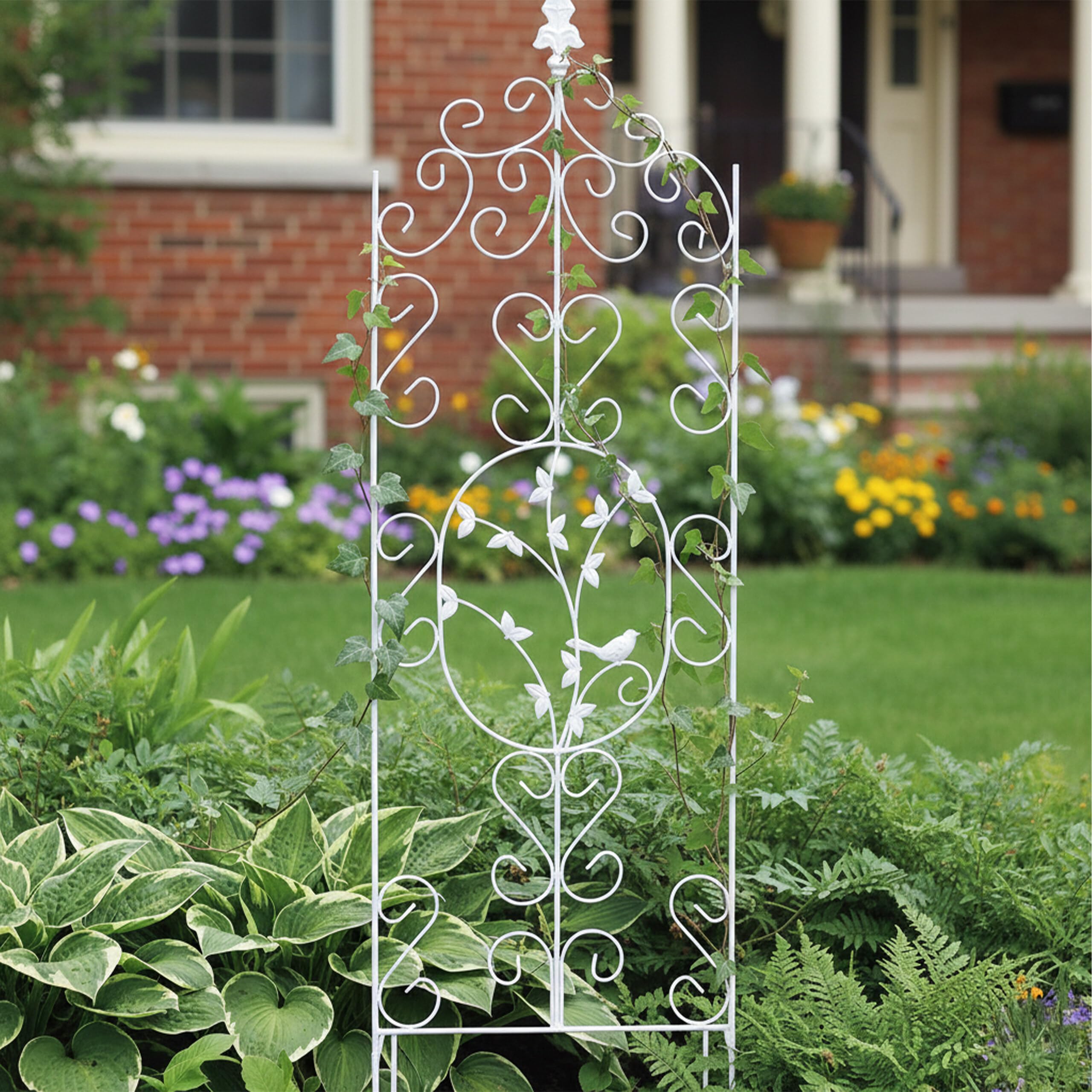 Relaxdays Treillis pour Plantes grimpantes, Lot de 2, métal Blanc, autoportant, H x L : 116 x 35 cm