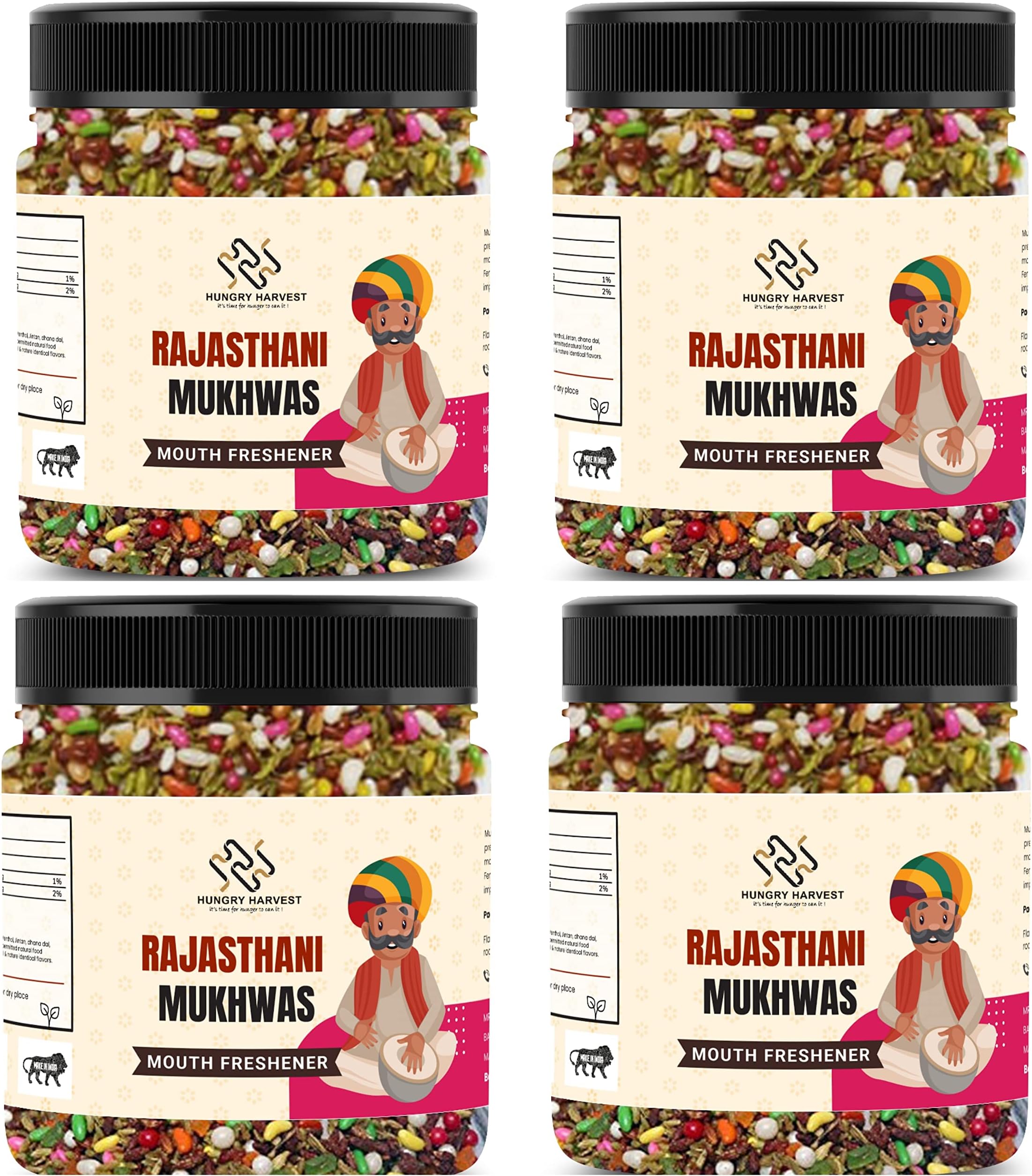Hungry Harvest Royal Rajasthani mukhwas | Home made Rajashthani mukhwas Mouth freshener [Jar Pack] (1200 Grams (Pack of 4 of 300 Grams))
