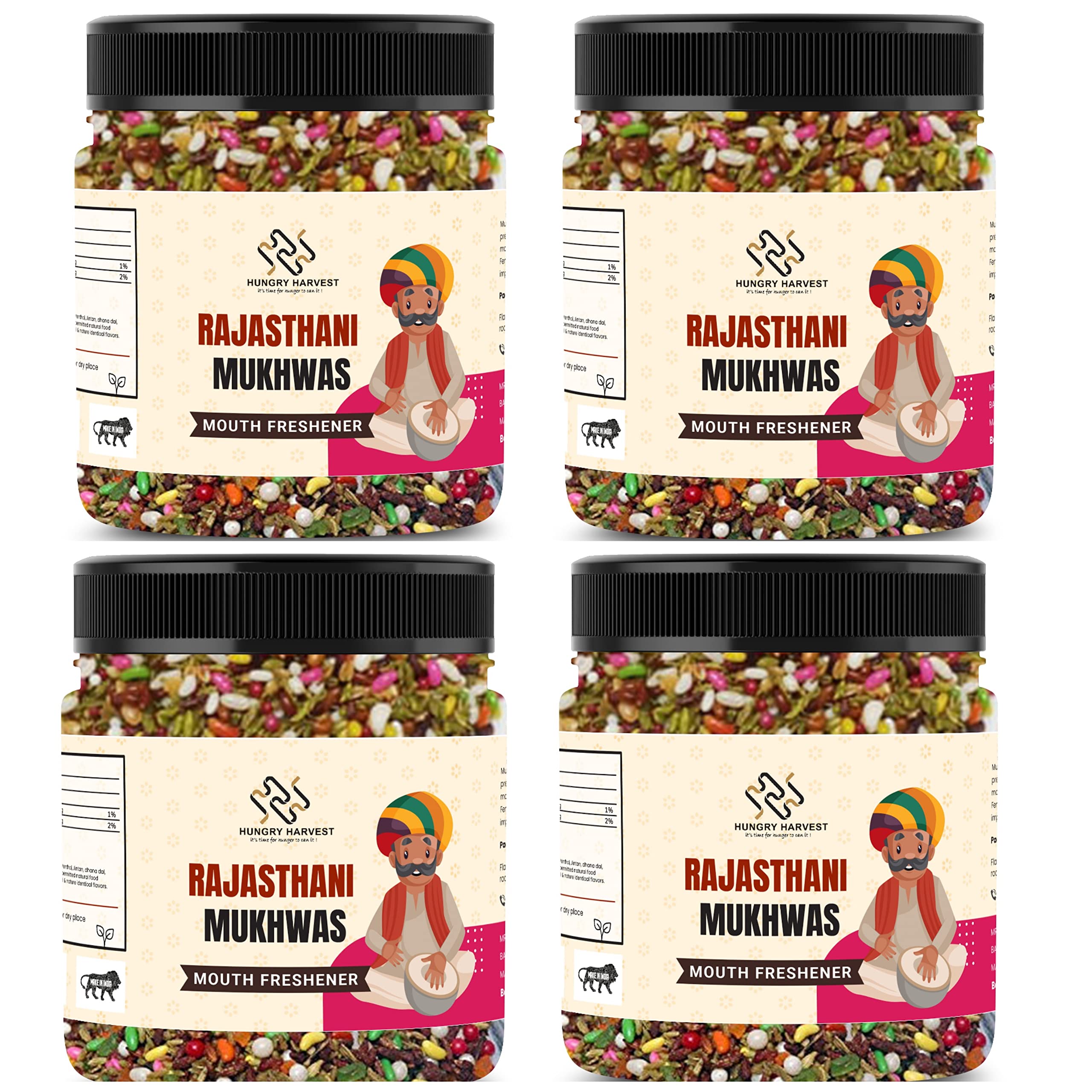 Hungry Harvest Royal Rajasthani mukhwas | Home made Rajashthani mukhwas Mouth freshener [Jar Pack] (1200 Grams (Pack of 4 of 300 Grams))