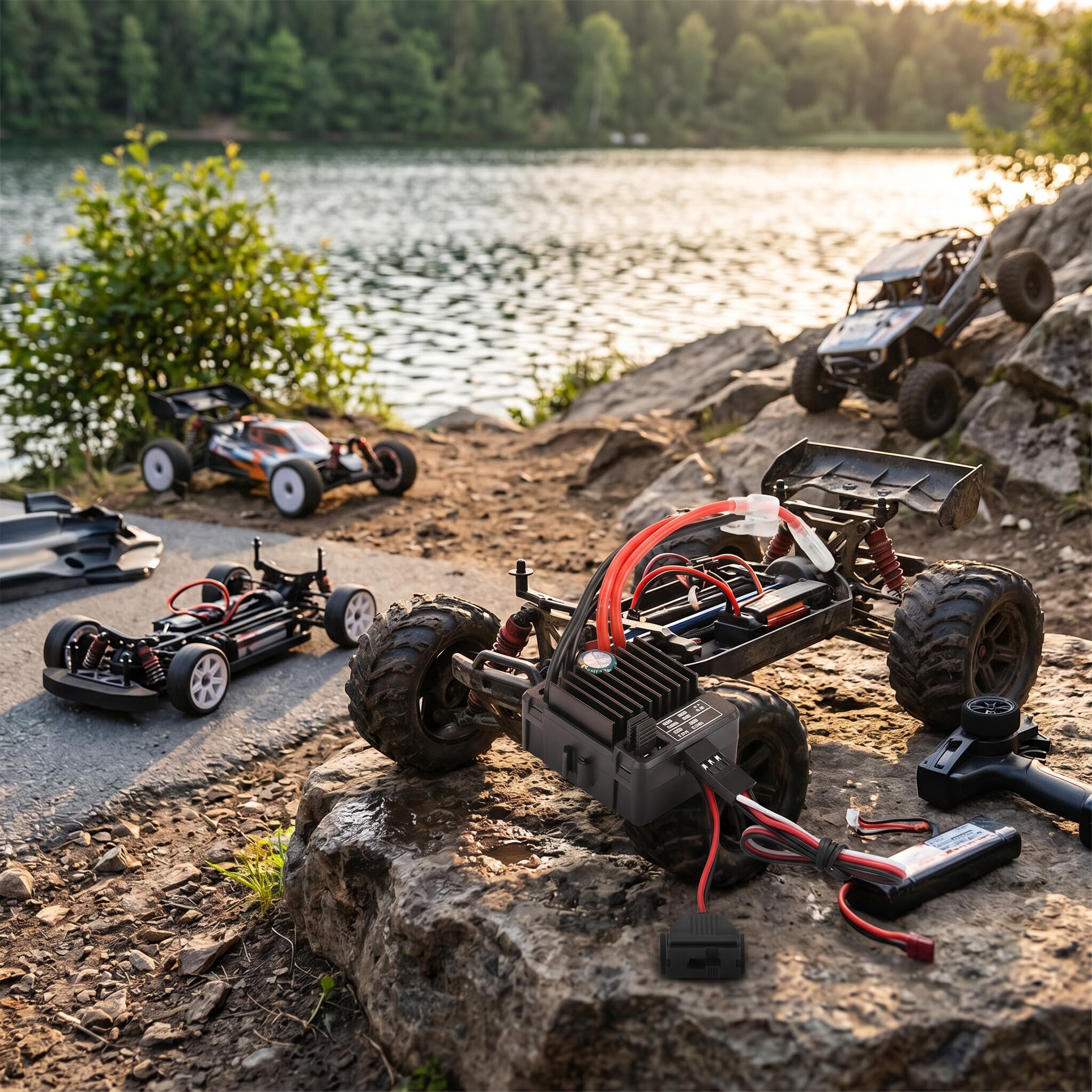 Contrôleur de vitesse ESC pour Voiture RC 1/10, Contrôleur de vitesse ESC 60A, Waterproof, Puissance, Efficacité, Compétition, Piste, Route, Jardin, Usage quotidien