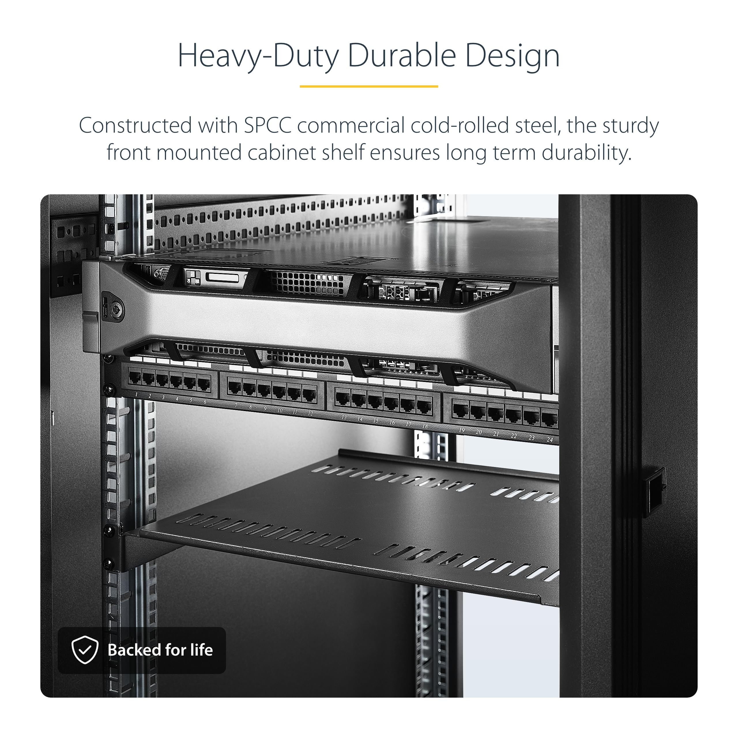 StarTech.com Bandeja Estante Ventilado de 1U para Armario Rack de Servidores de 19 Pulgadas - de 16 Pulgadas de Profundidad - de Acero de Servicio Pesado - con 20kg de Capacidad - Negro (CABSHELF116V)