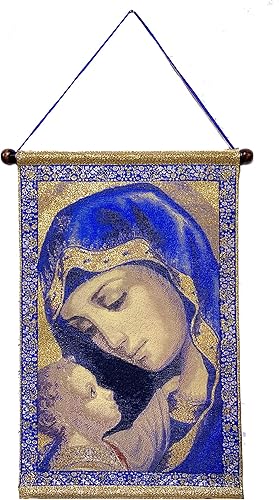 Needzo Tapiz de Virgen María, icono de Virgen María, icono de Santa Virgen María en azul, tapiz colgante de pared de 17 1/4 pulgadas, icono