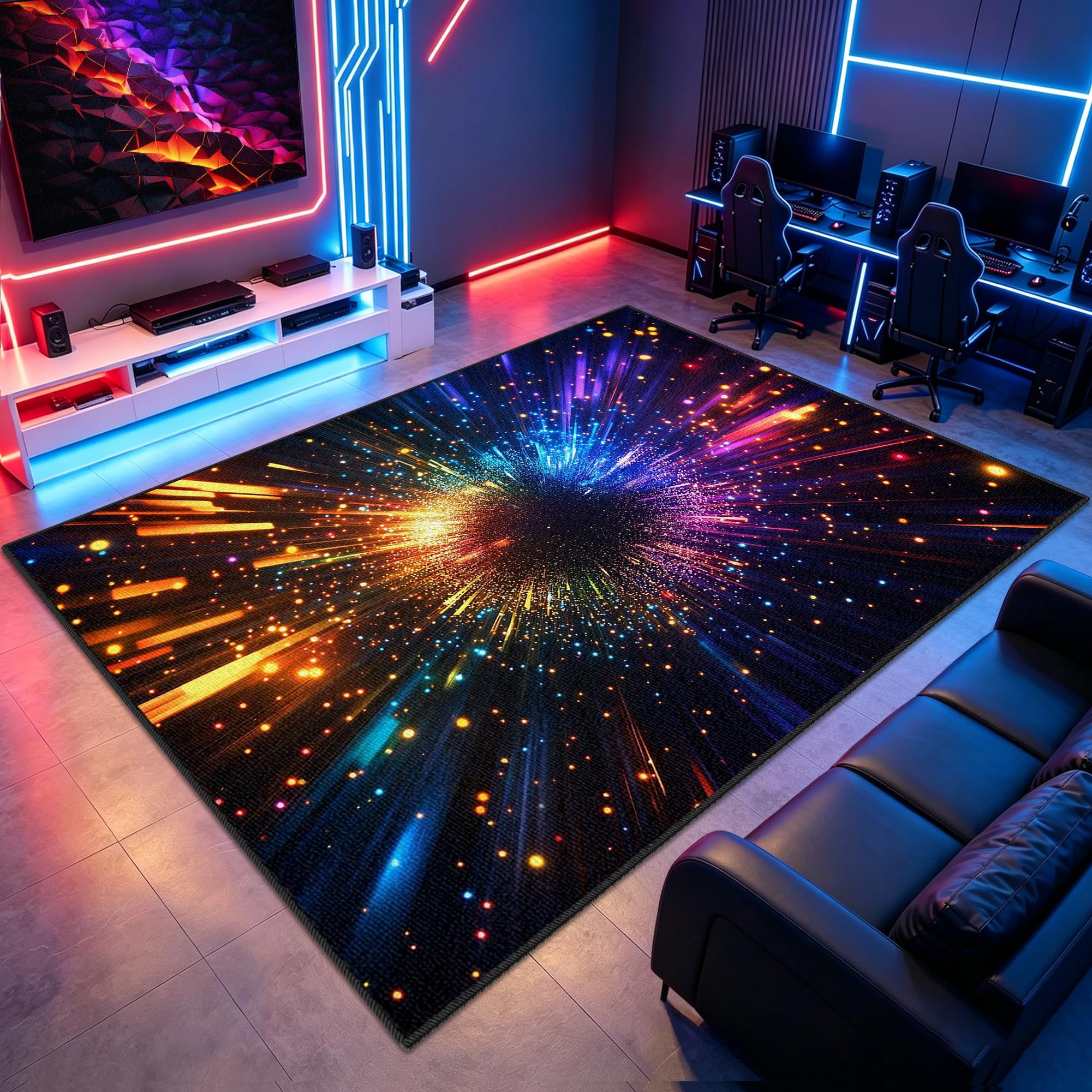 Tapis de jeu antidérapant avec effet 3D lavable pour chambre ado et gaming
