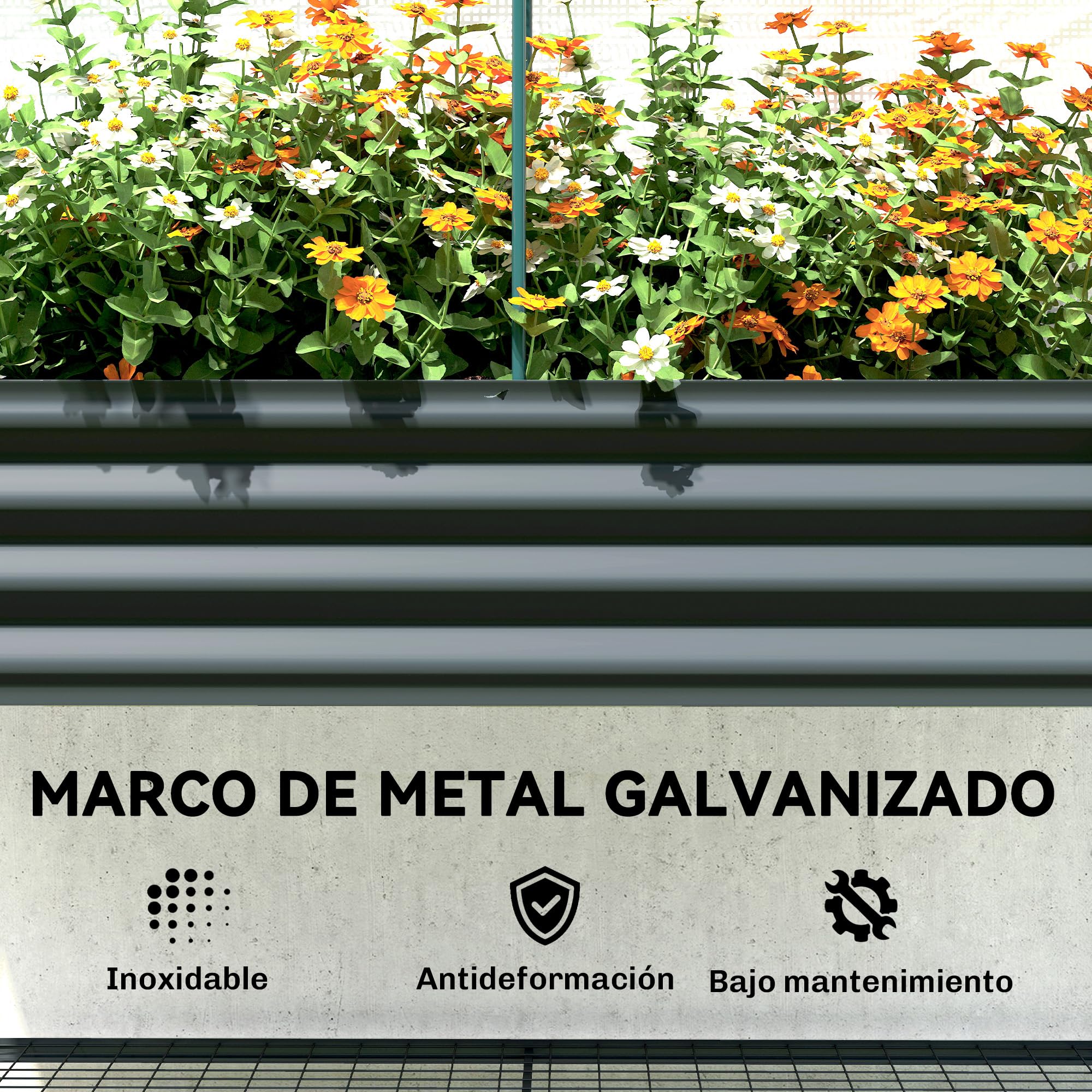 Outsunny Huerto Urbano Elevado con Cubierta de Invernadero de 140 g/m² PE, Mesa de Cultivo de Metal Galvanizado con Estante Inferior y Forro para Cultivo, Plantas y Flores, 120x55x140 cm, Gris Oscuro