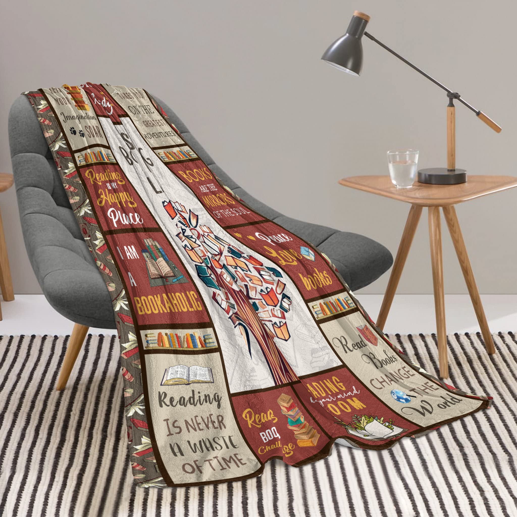 Fiwbnasz Book Lovers Deken Gift, Boek Lezen Bibliothecaris Geschenken Gooi Deken 152,4 cm x 203 cm, Boek Club Geschenken voor Lezen Liefhebber Boekenliefhebber Verjaardag Kerstmis Afstuderen Deken