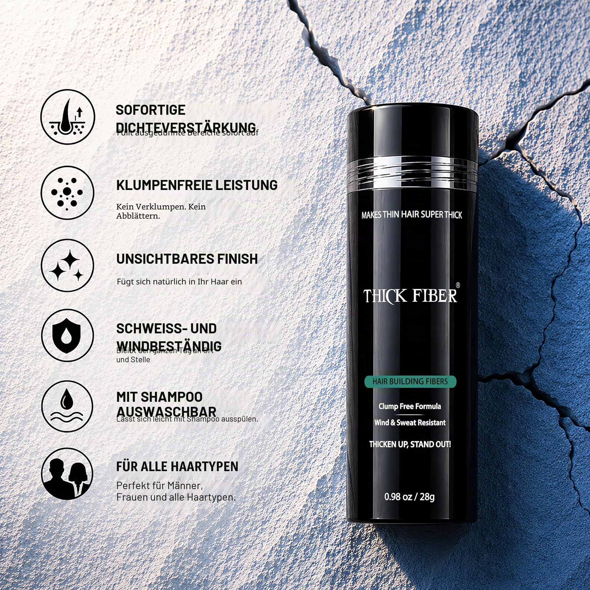 THICK FIBER Streuhaar zur Haar und kahle Stellen (Schwarz) – 25 g (1er Pack)-Flasche – kaschiert Haarausfall in Sekunden – Haarpuder für Frauen und Männer
