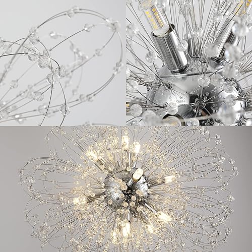 Miniatura 6 de Candelabro moderno de fuegos artificiales, lámpara Sputnik de 12 luces, iluminación colgante cromada para comedor, lámpara de cristal de diente de
