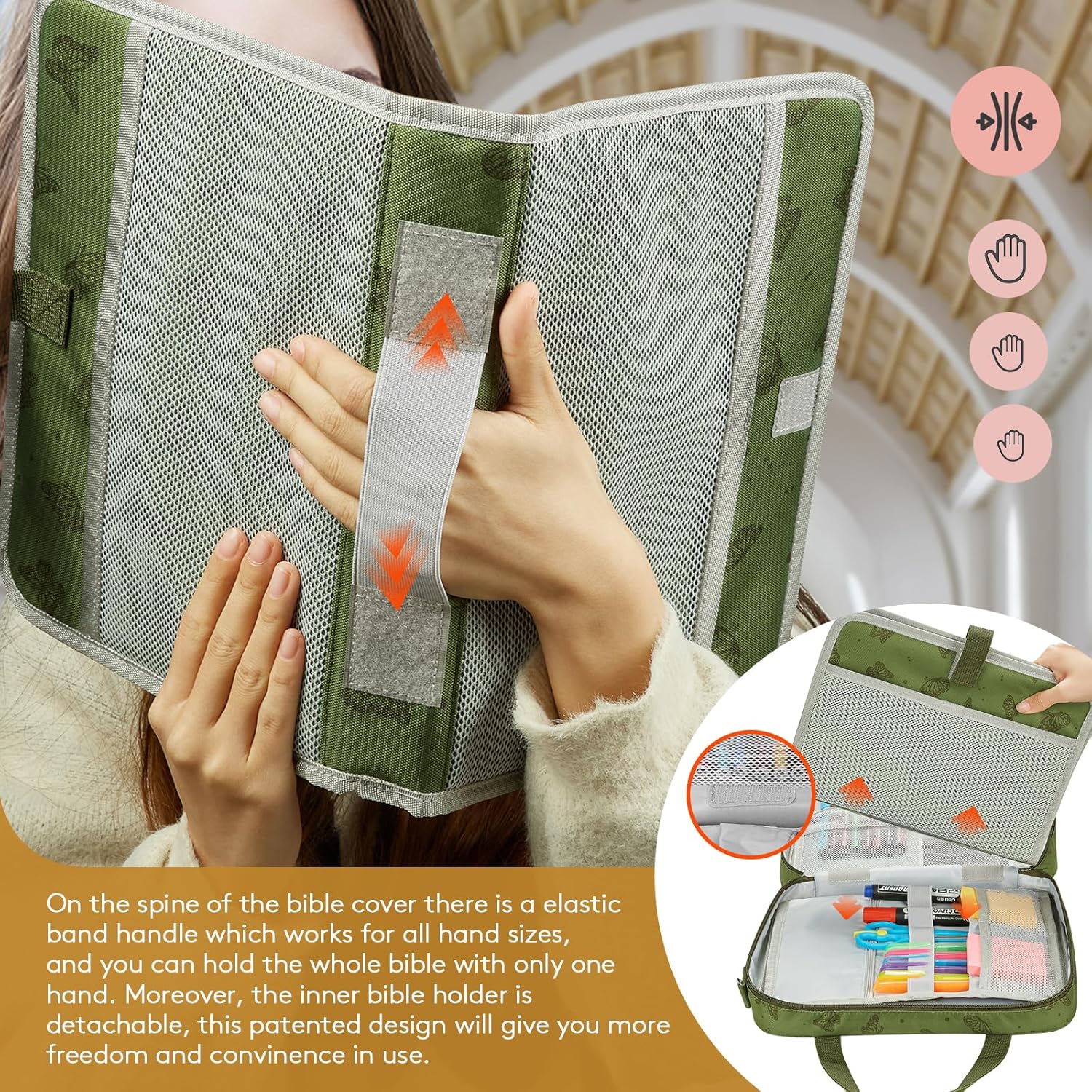 Bible Cover Case Deluxe with Gift Box - Water-Resistant Bible Cover Crossbody Bag for Large Print Bibles, Complete Study Kit with Bookmarks, Pens & Stickers, Green Butterfly - Image 4