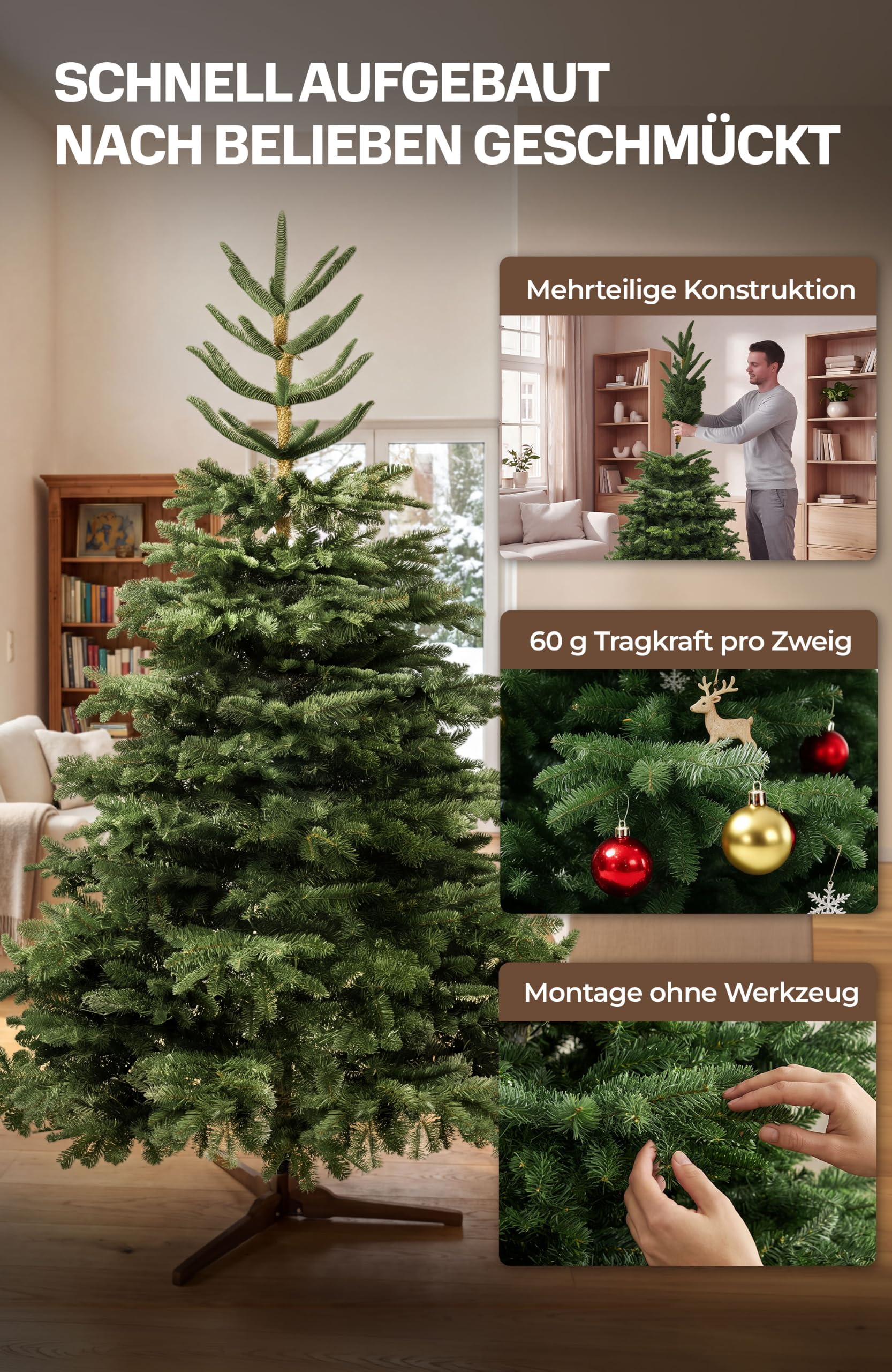 4smile Weihnachtsbaum künstlich 180 cm – Nordmanntanne, TESTSIEGER 91/100