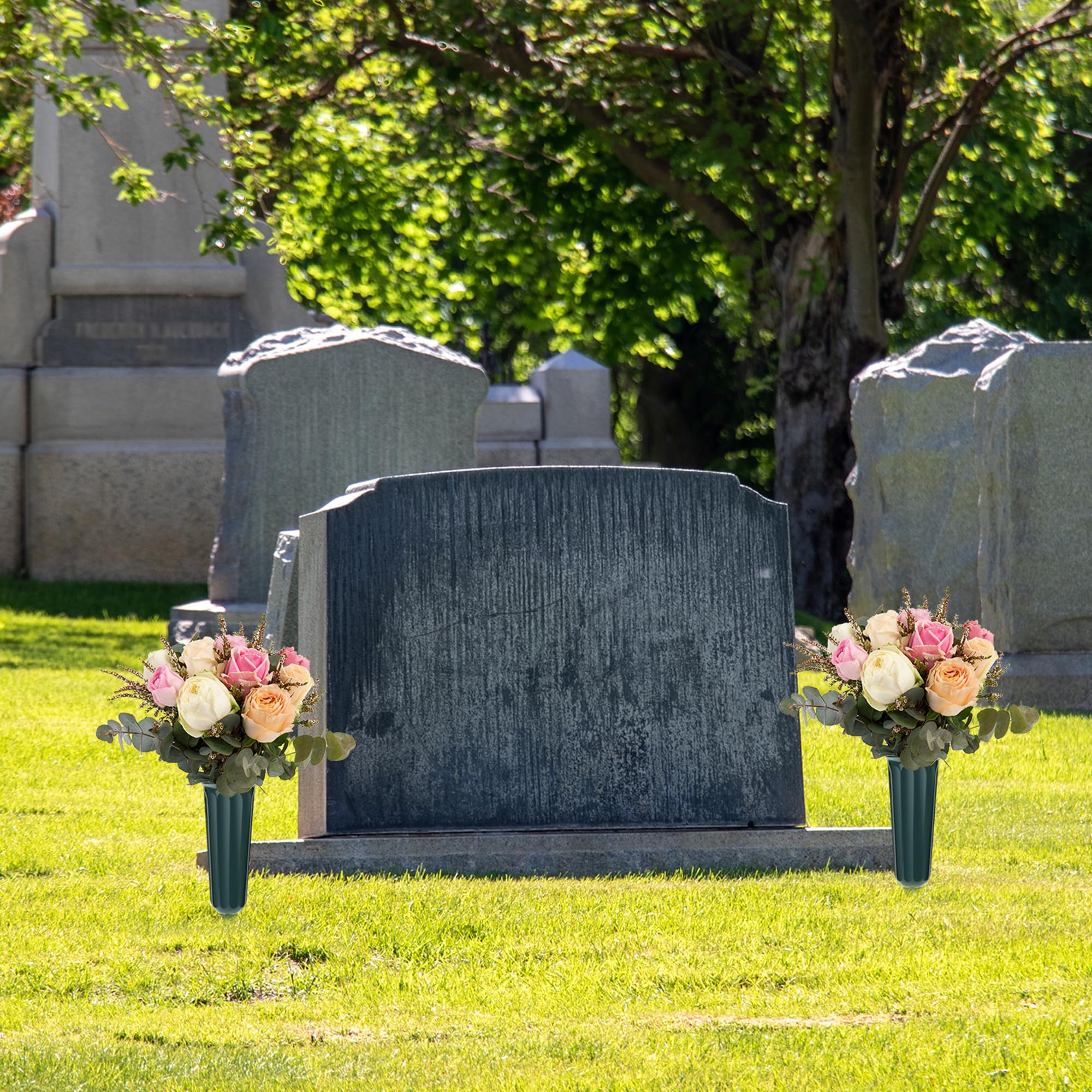 Vivantia 2 Pieces Grave Vases with Spikes & Floral Foam Cemetery Vases Graveside Flowers Holder Graves Flower Vase for Grave Yard Lawn Memorial Garden Decor (Green) - Image 3
