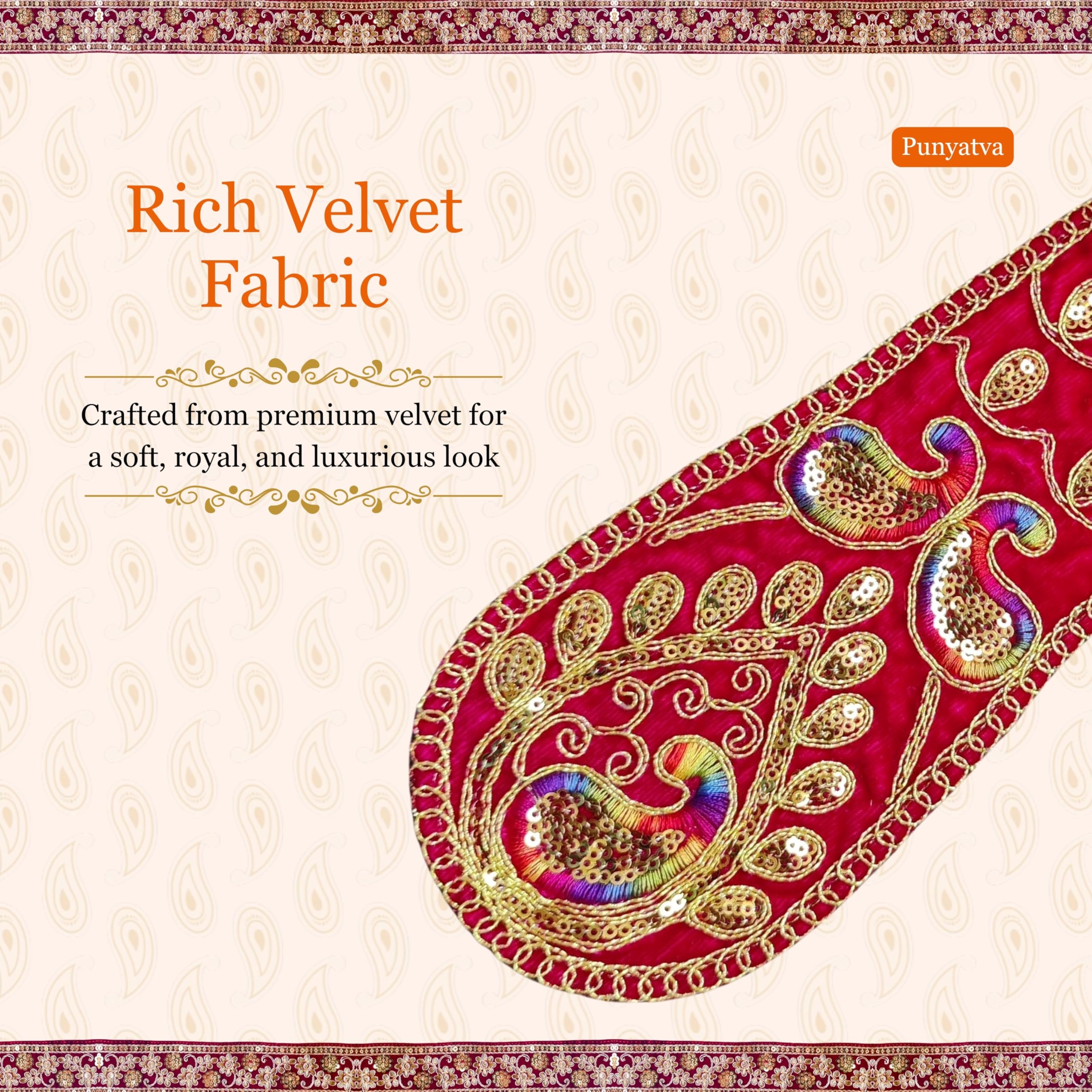PUNYATVA Ganpati Shela in Velvet (Red) – Khes, Patka, Uparna Vastra for Gauri Ganpati, Ganesh Chaturthi, Varalakshmi Vratam, Navratri, Durga Puja, Decoration Accessories for Idols, God Dress 1