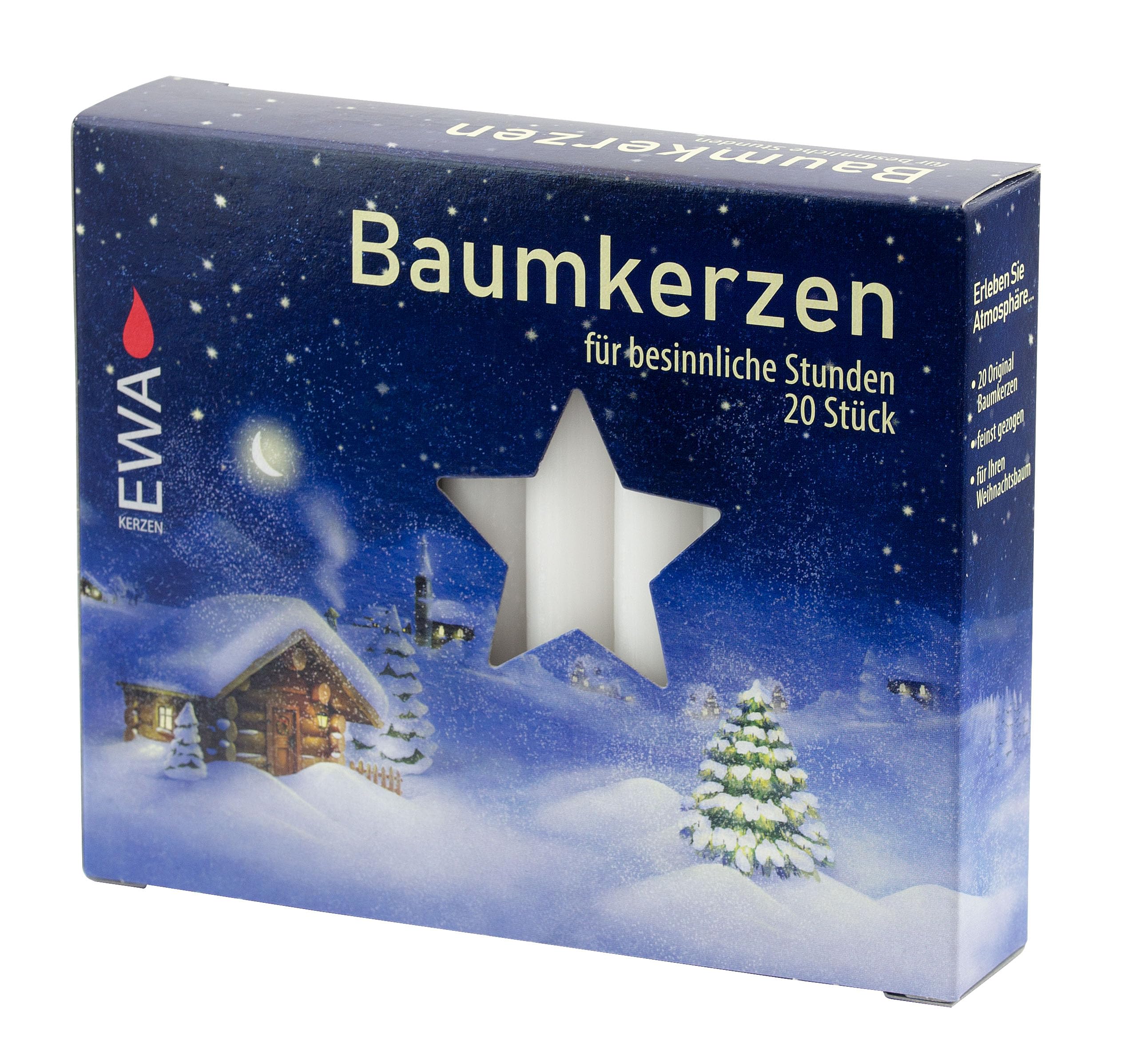 20er Pack Baumkerzen weiß ca. 13 x 105 mm (20 x 20 Stück) Weihnachtskerzen, Christbaumkerzen, Pyramidenkerzen