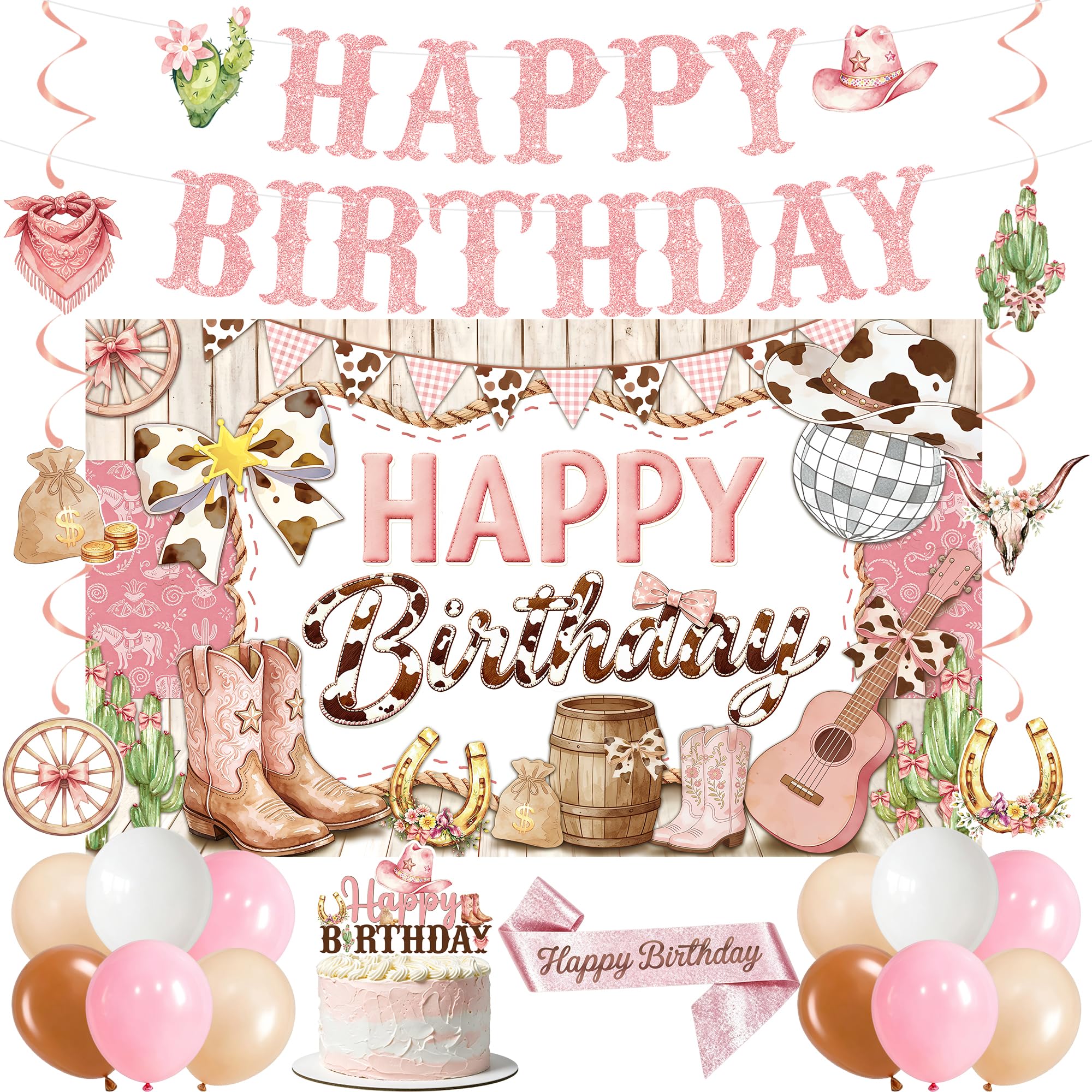 Crenics Pink Western Cowgirl Birthday Party Decorations