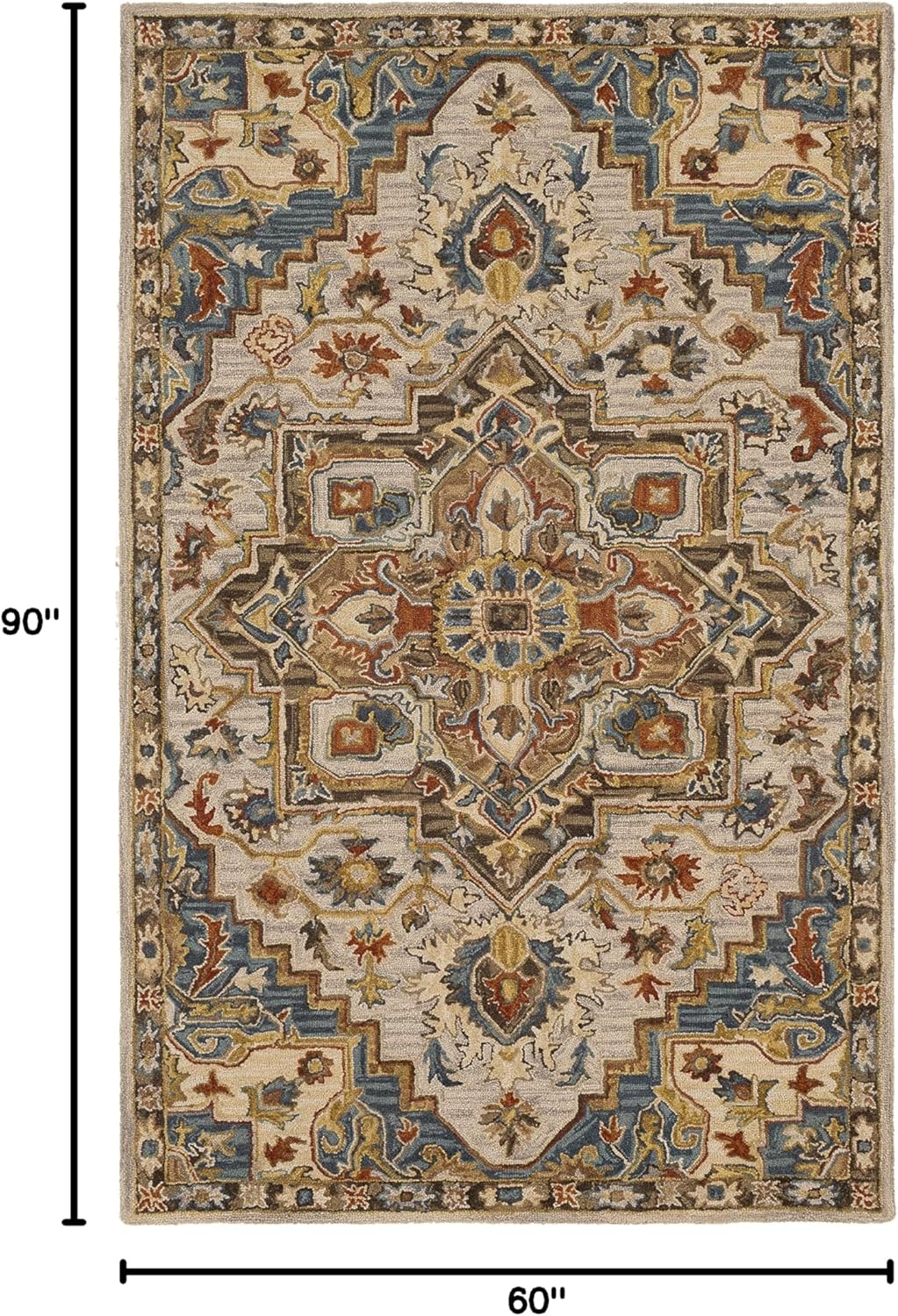 Handmade Blue and Beige Wool Tufted 5' x 7'6" Area Rug