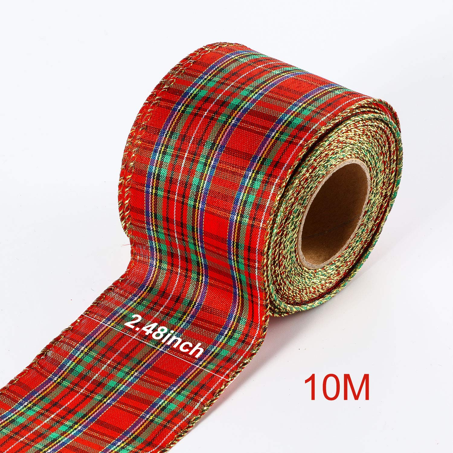 6.3 cm Burlap Plaid Ribbon in Width Red and Green Gingham - Buffalo Plaid Wrapping Ribbon for Christmas Decoration Gift Wrapping (10 M) - Image 3