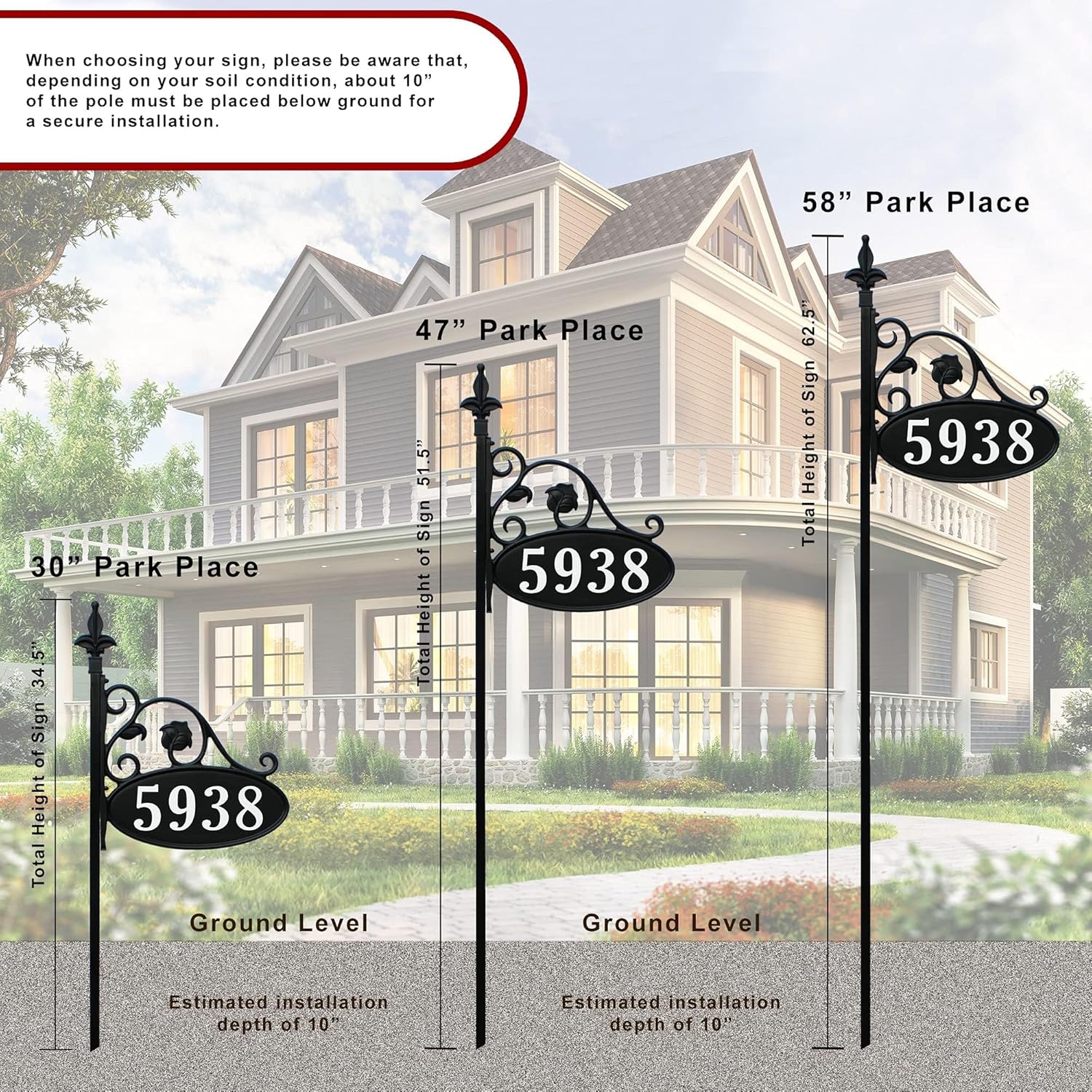 Address America USA Handcrafted Park Place Double-Sided Reflective Customized Address Sign For Yard - Arrives Ready To Install - 30" Pole Included - AS
